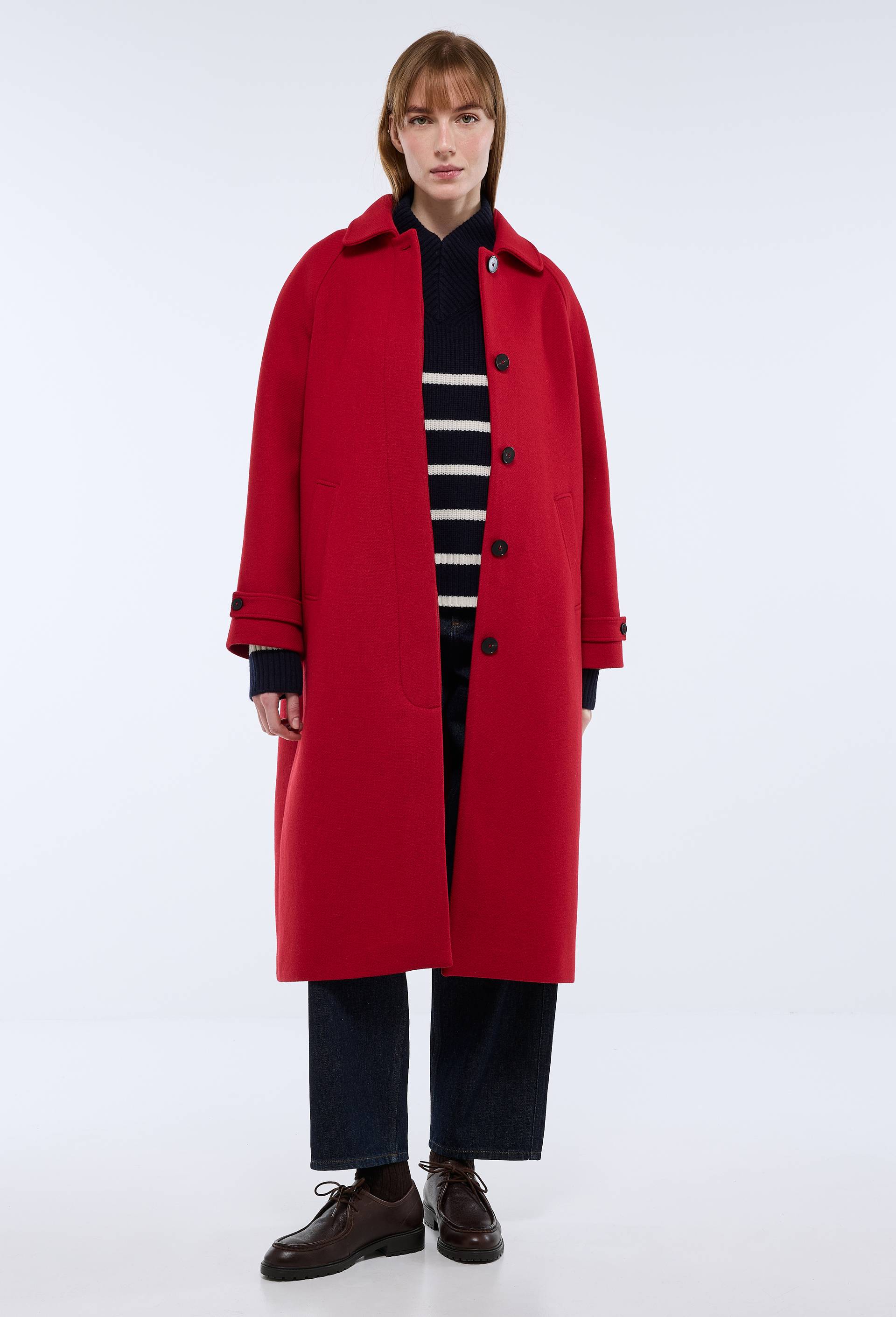 Manteau long uni contenant de la laine, Rouge, large image number 2