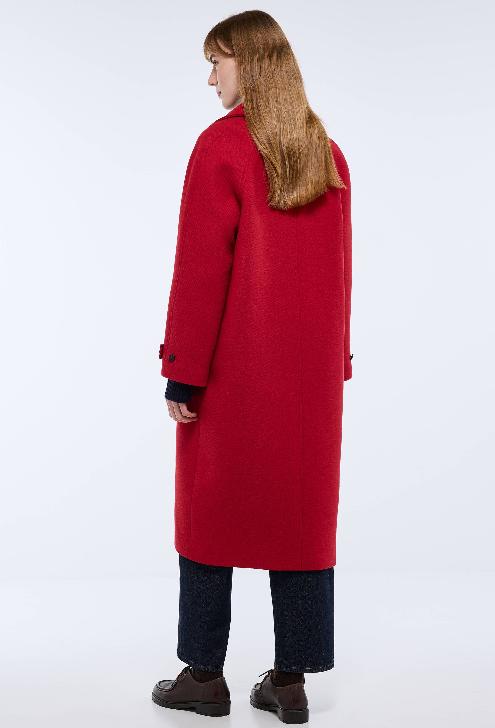 Manteau long uni contenant de la laine, Rouge, large image number 3