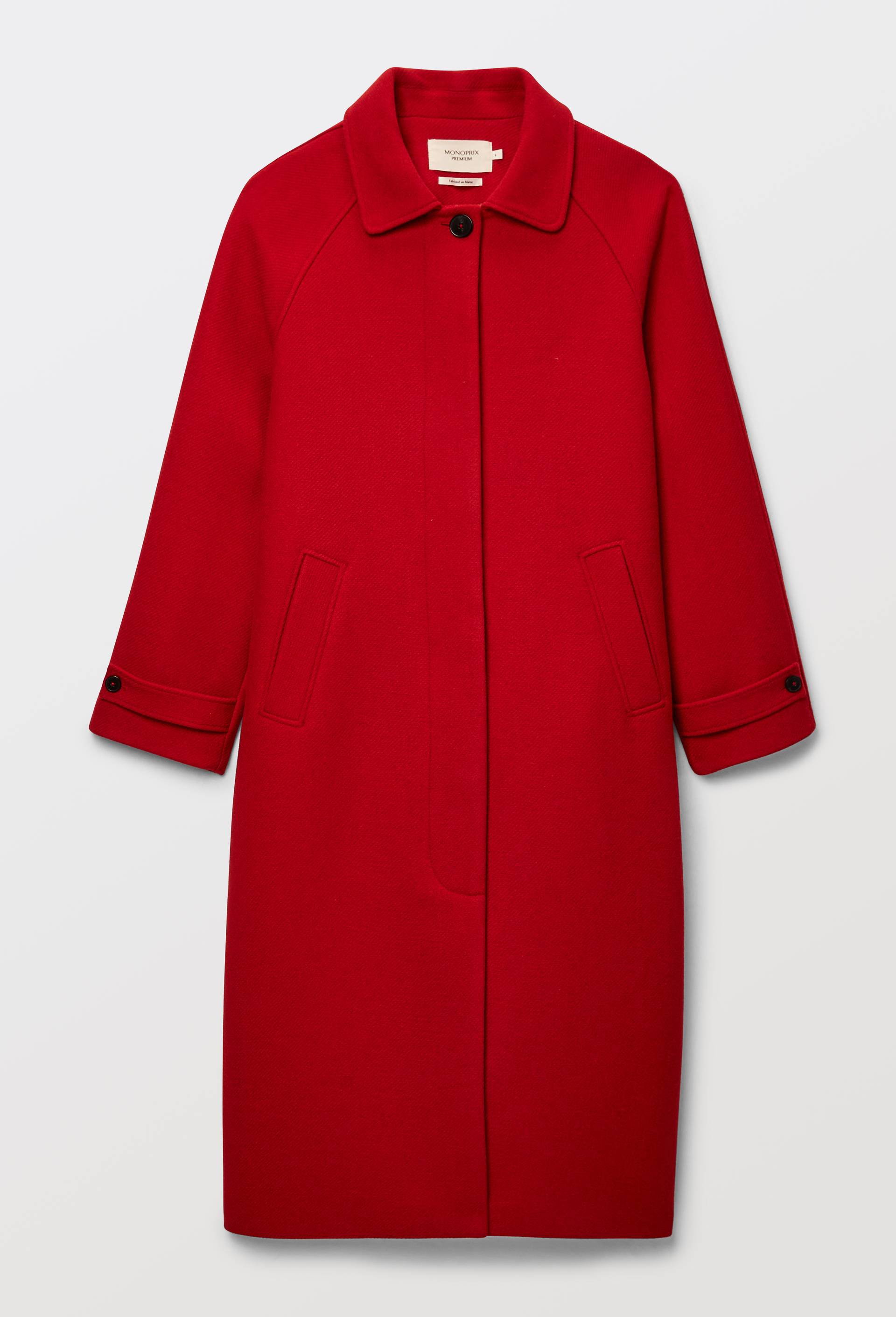Manteau long uni contenant de la laine, Rouge, large image number 4.0