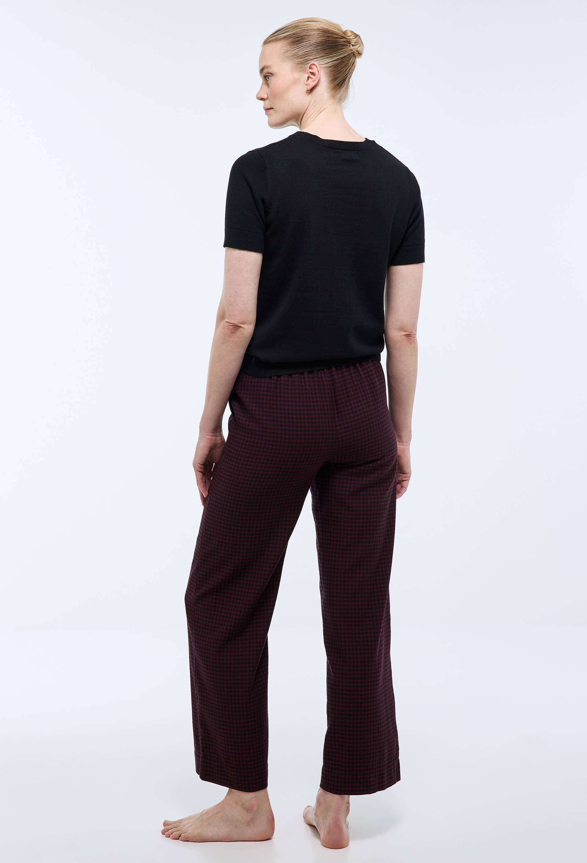 Pantalon vichy en coton gratt&eacute; bio GOTS, Noir, large image number 1