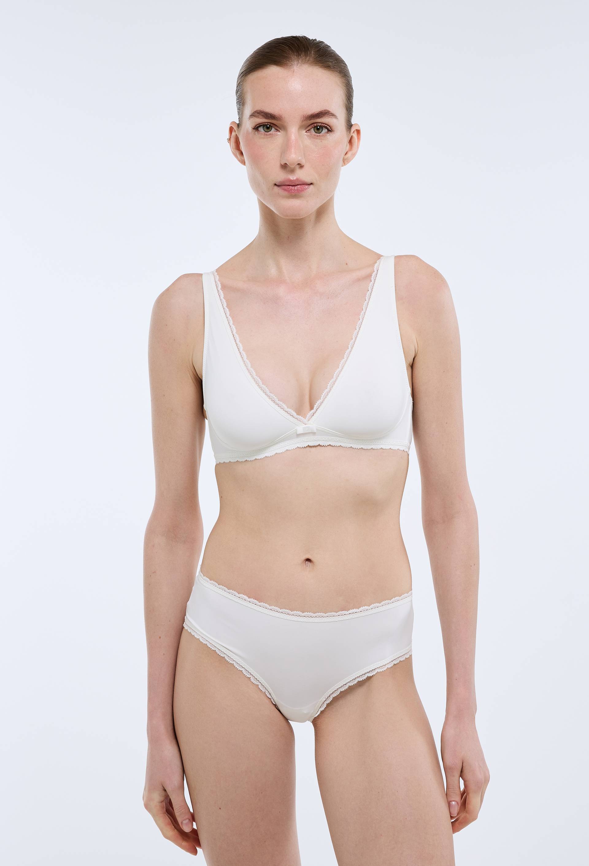 Shorty ALMA en microfibre et dentelle, Ecru, large image number 0