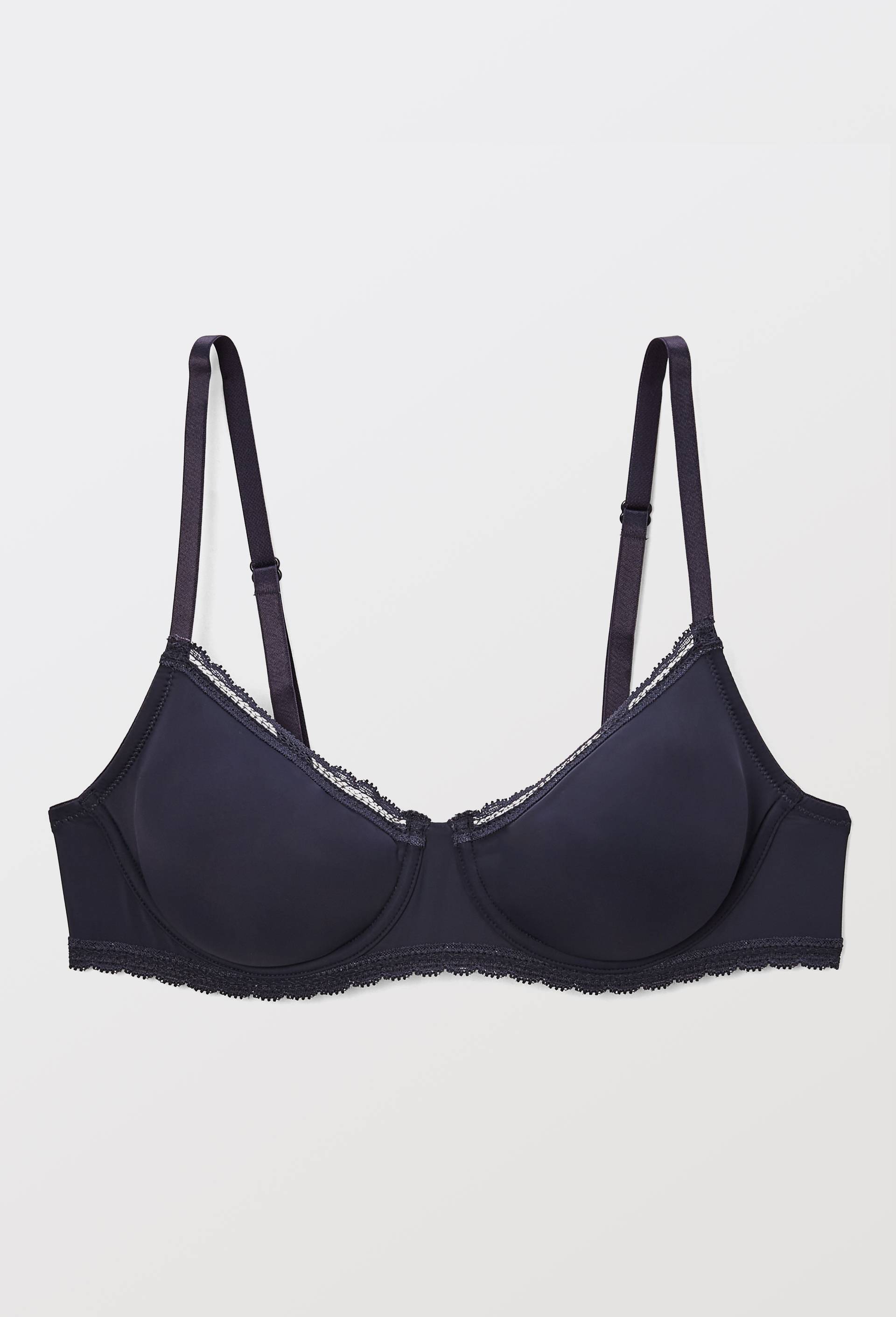 Soutien-gorge corbeille balconnet ALMA en microfibre et dentelle, Bleu fonc&eacute;, large image number 2