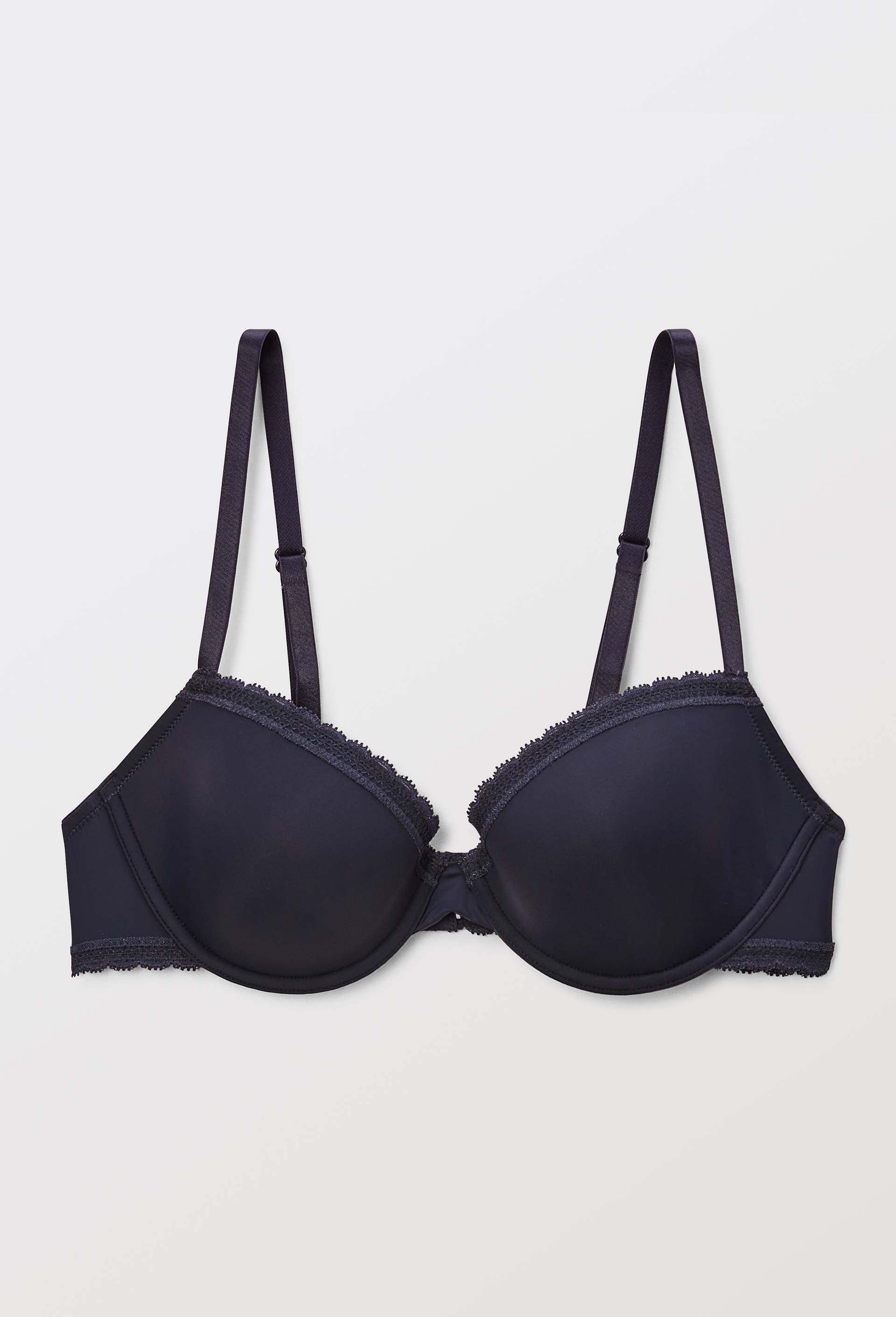 Soutien-gorge corbeille padd&eacute; ALMA en microfibre et dentelle, Bleu fonc&eacute;, large image number 2.0