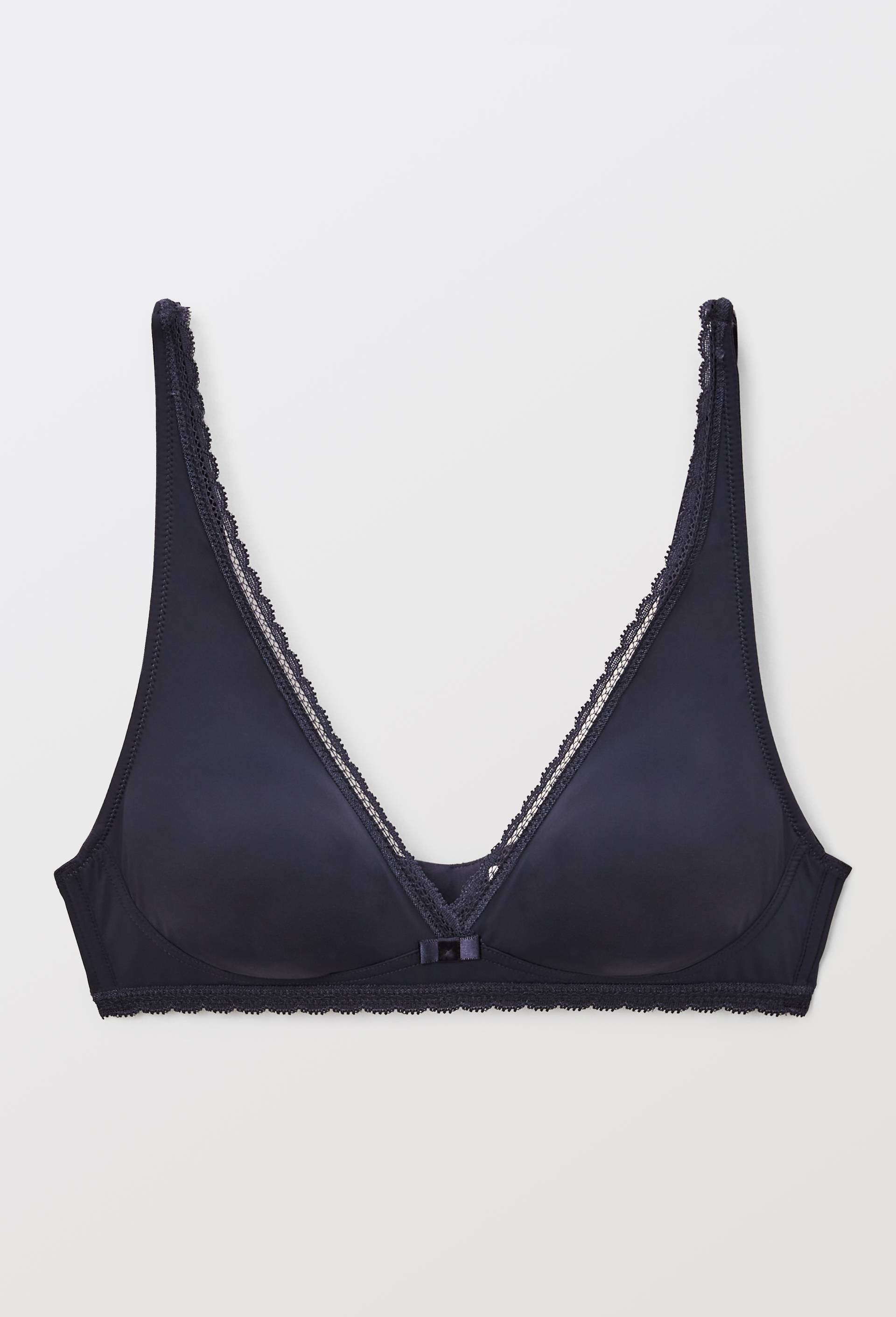 Soutien-gorge triangle foulard ALMA en microfibre et dentelle, Bleu fonc&eacute;, large image number 2