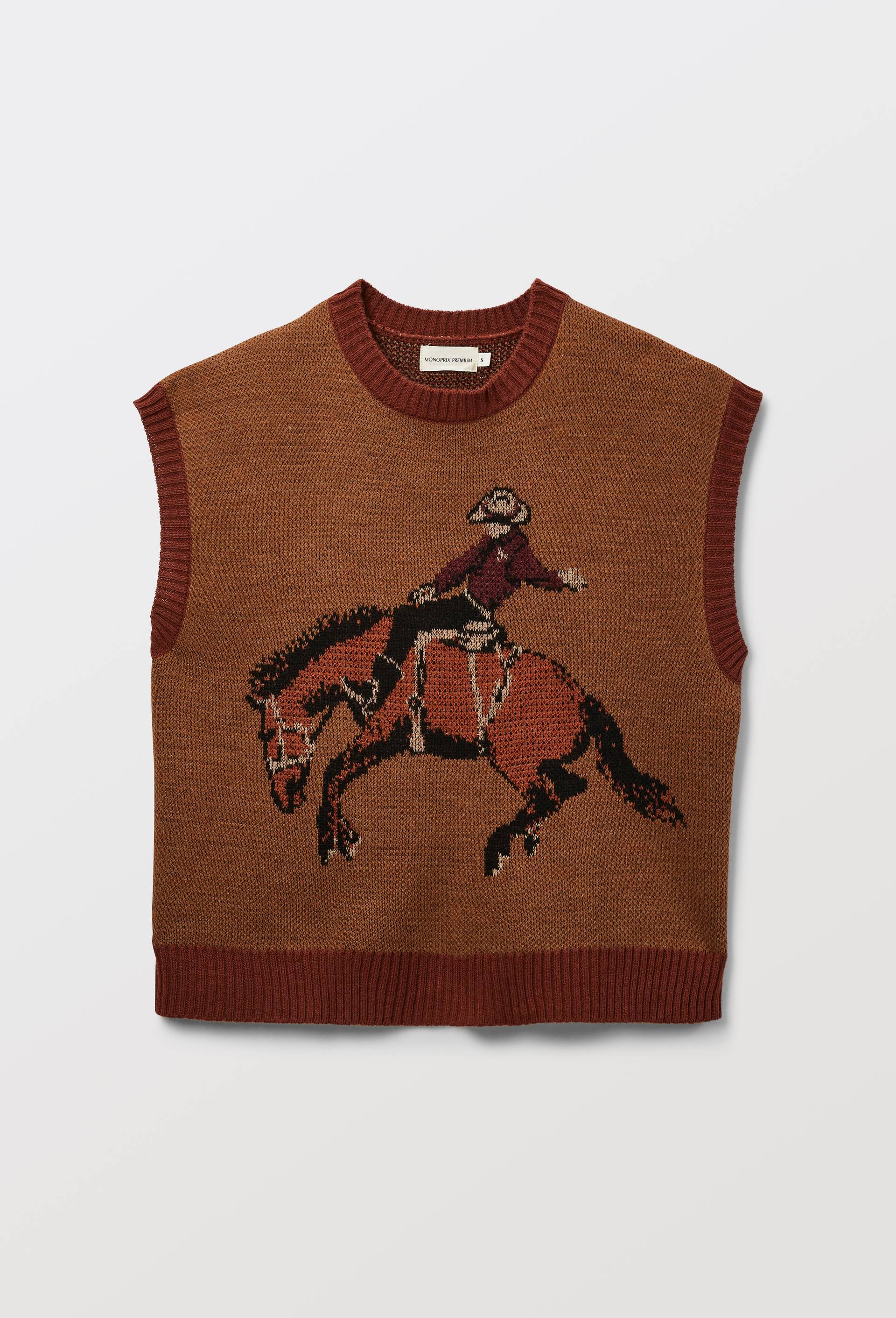 Pull sans manche en jacquard &agrave; motifs cowboy, Beige, large image number 3