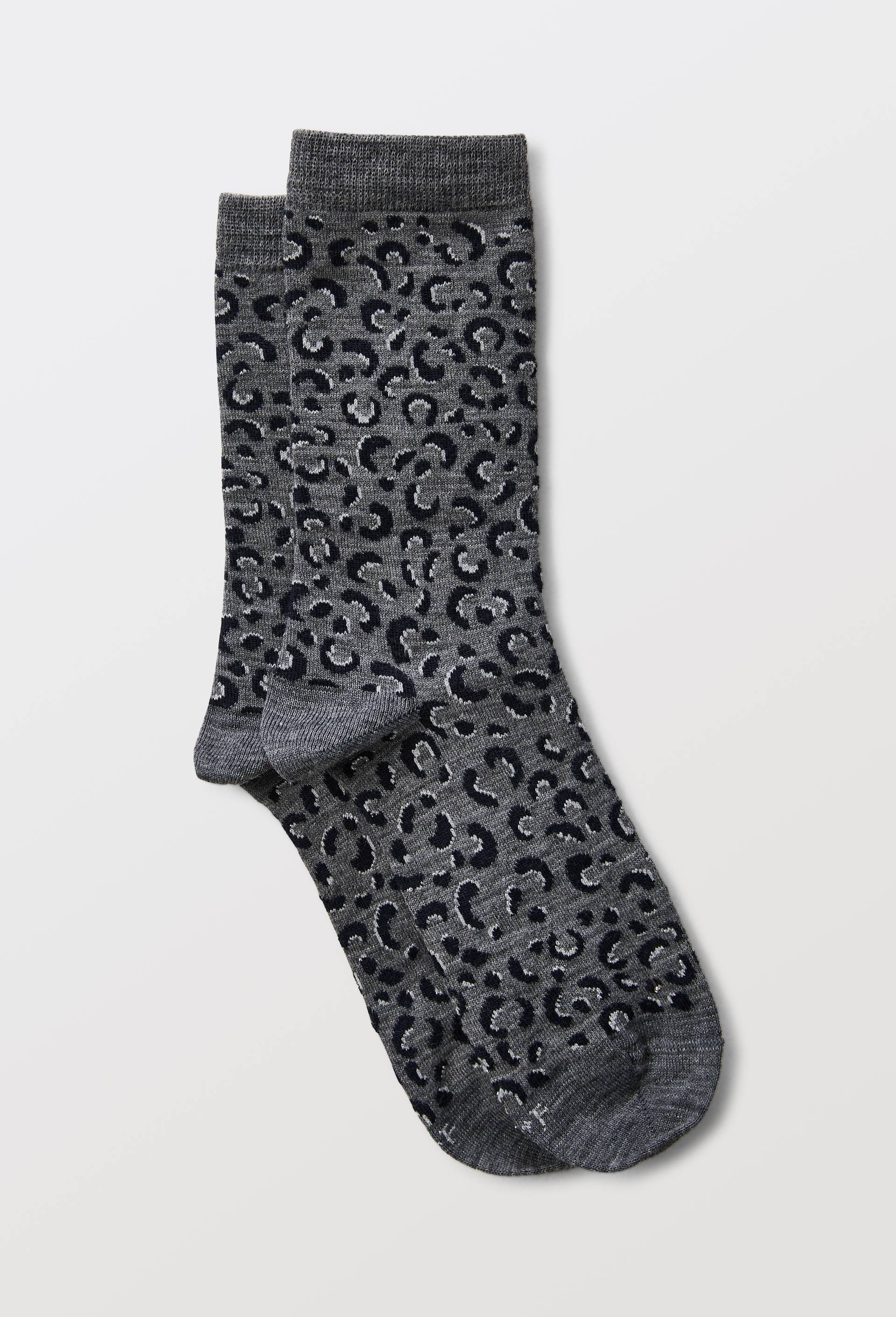 Chaussettes en laine m&eacute;rinos motif l&eacute;opard avec du lurex, Gris, swatch image