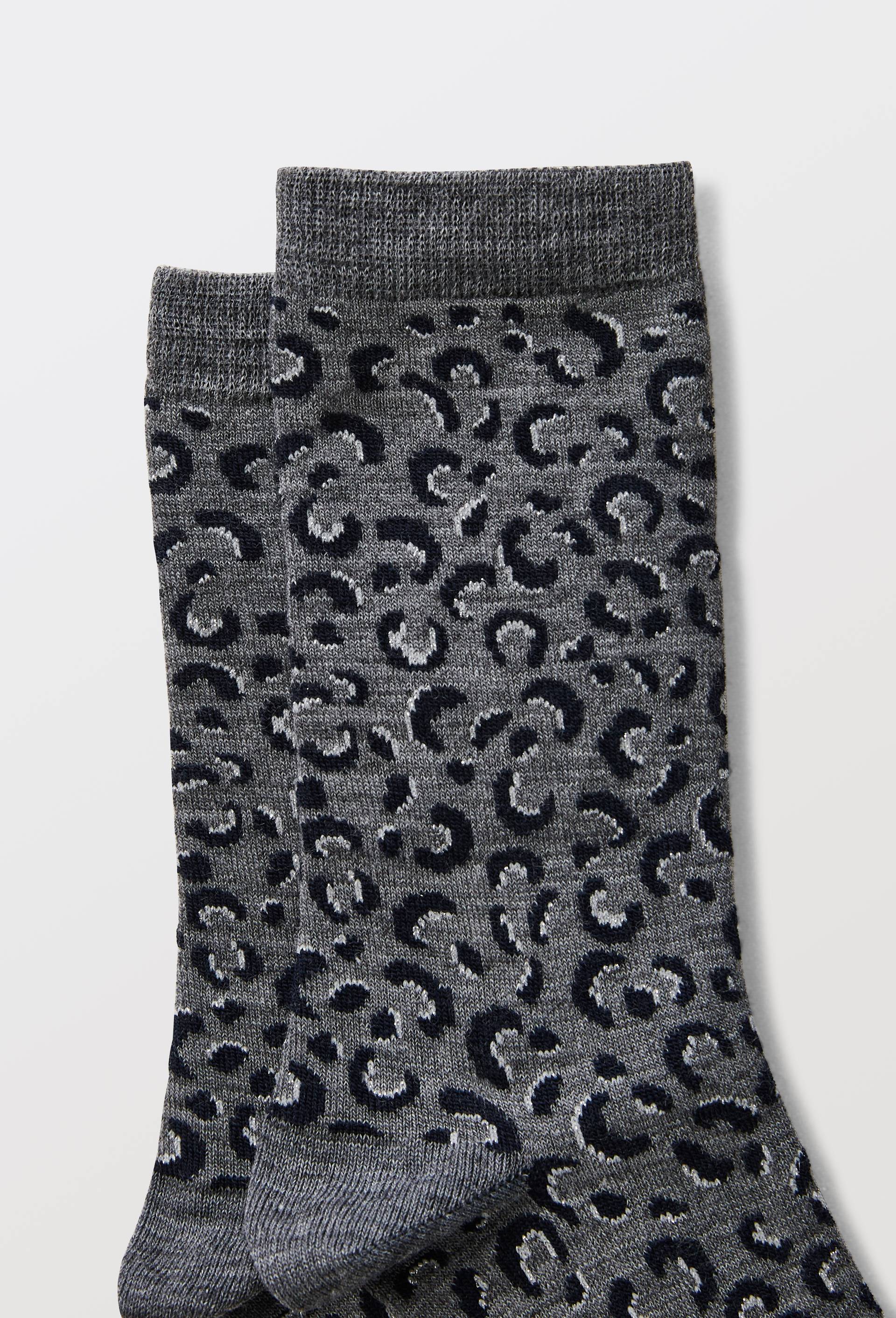 Chaussettes en laine m&eacute;rinos motif l&eacute;opard avec du lurex, Gris, large image number 2