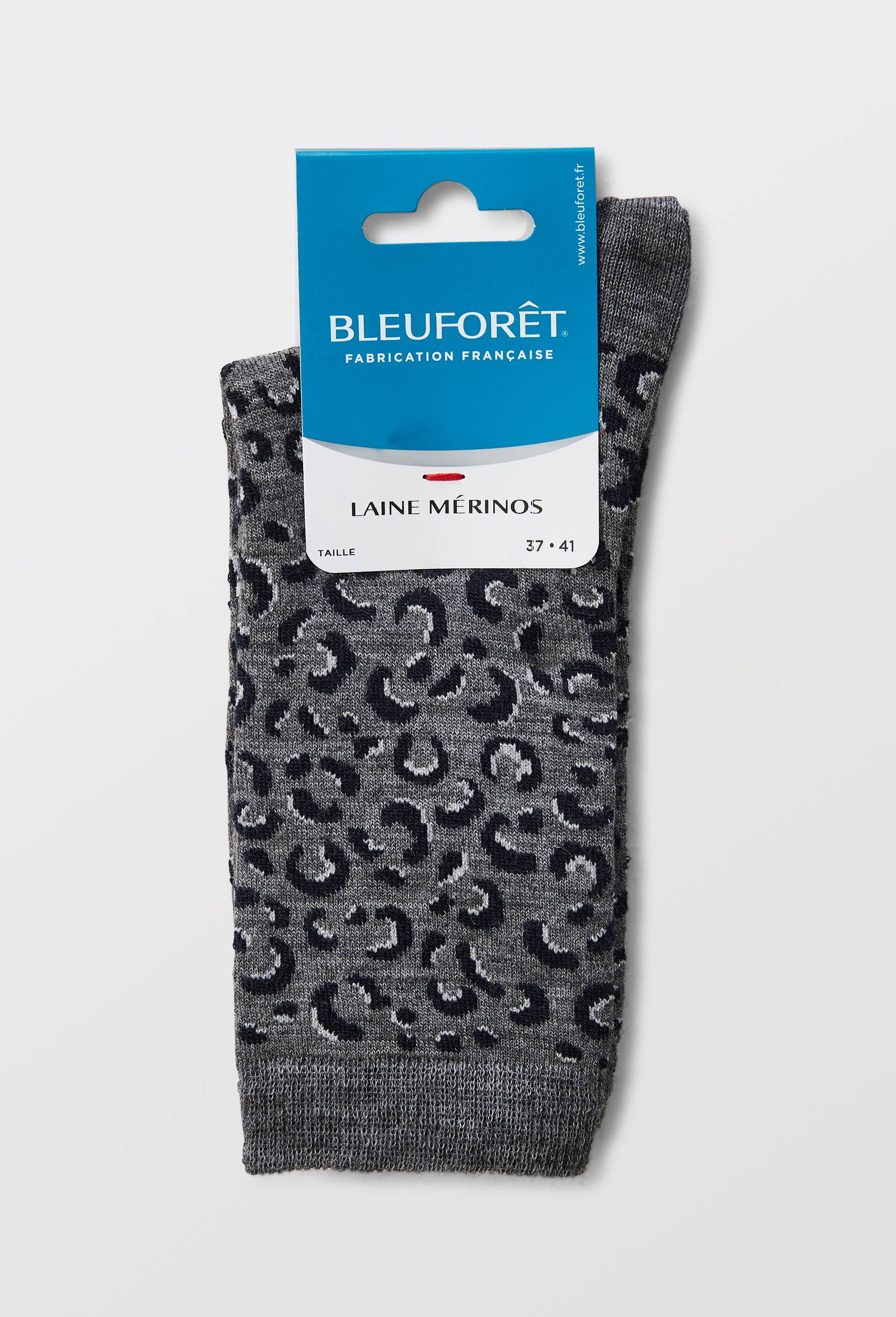 Chaussettes en laine m&eacute;rinos motif l&eacute;opard avec du lurex, Gris, large image number 3