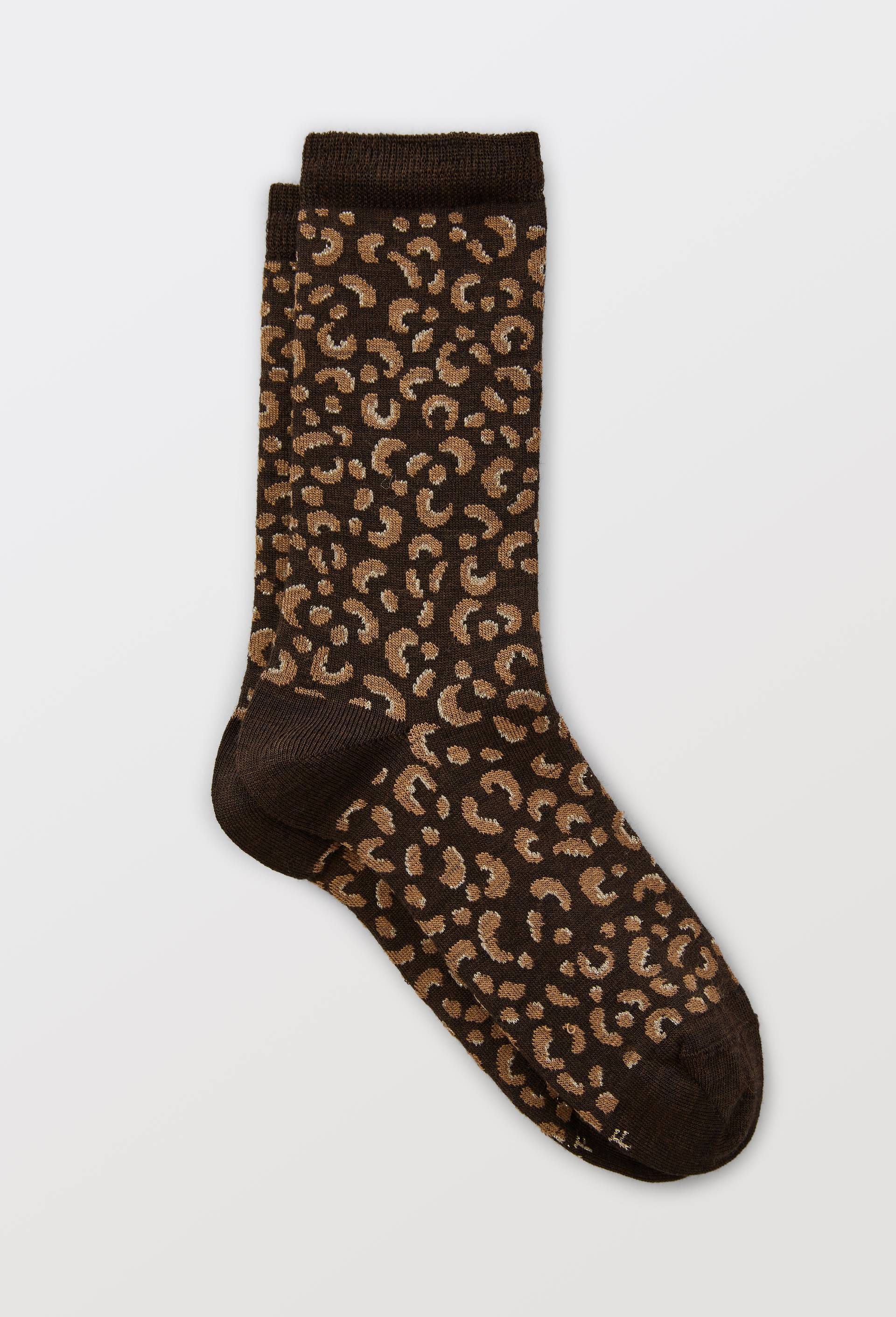 Chaussettes en laine m&eacute;rinos motif l&eacute;opard avec du lurex, Brun, large image number 0.0