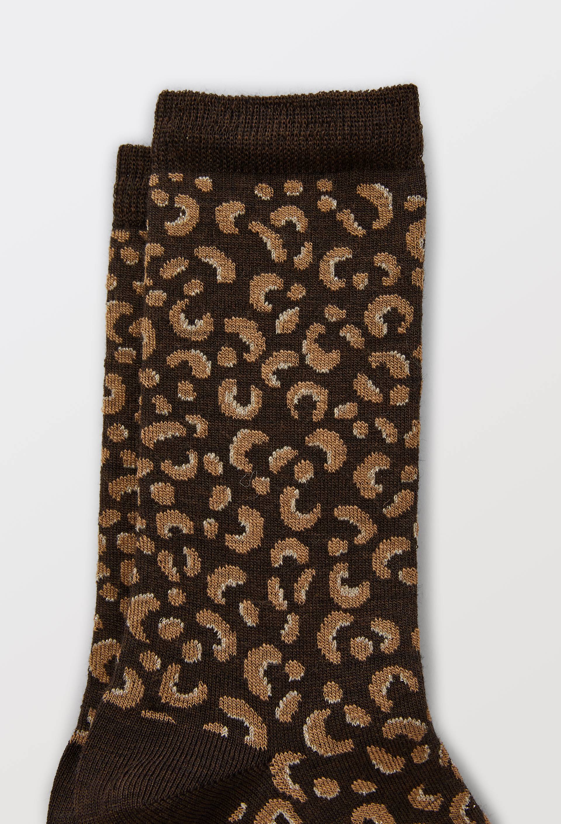 Chaussettes en laine m&eacute;rinos motif l&eacute;opard avec du lurex, Brun, large image number 1.0
