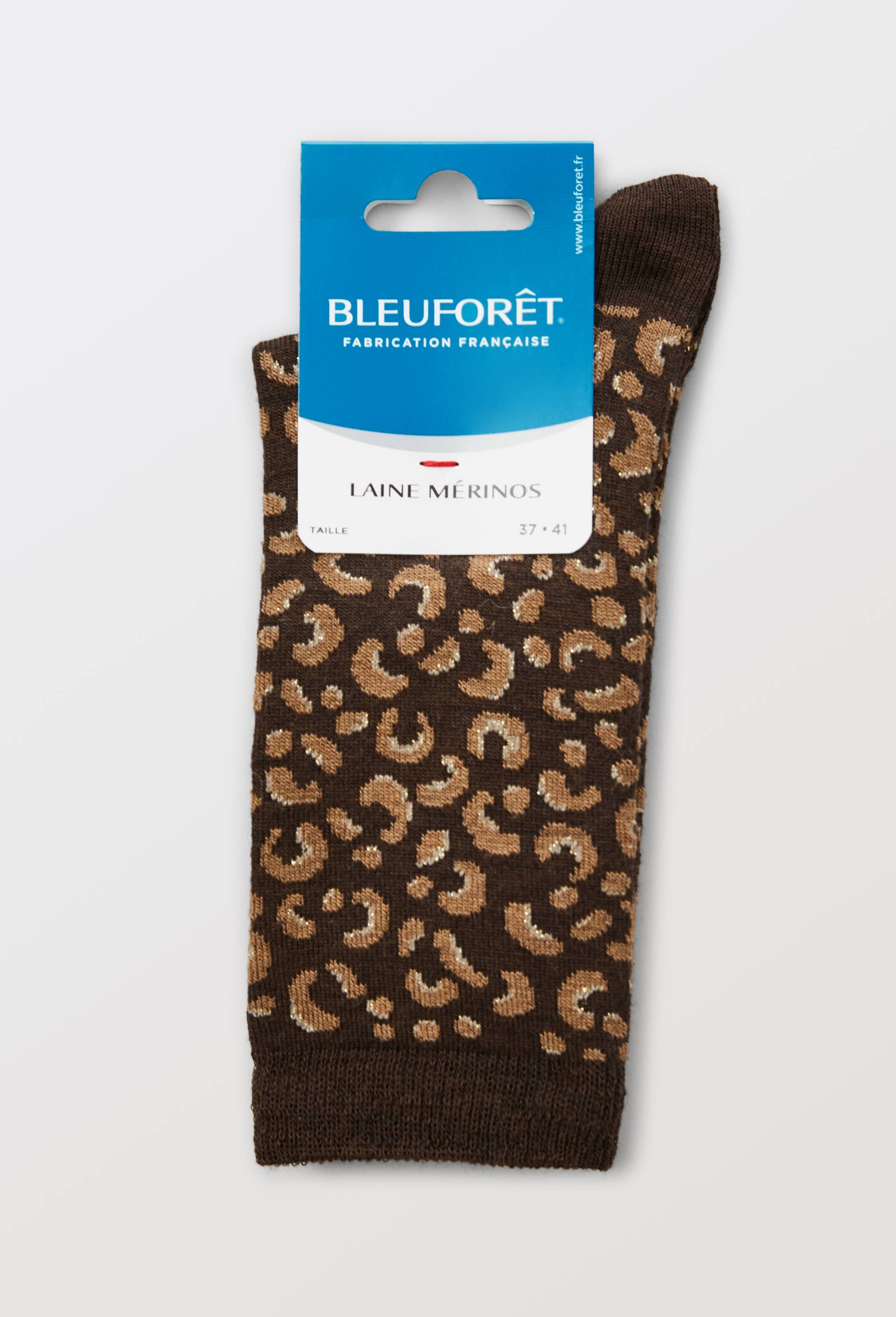 Chaussettes en laine m&eacute;rinos motif l&eacute;opard avec du lurex, Brun, large image number 2.0