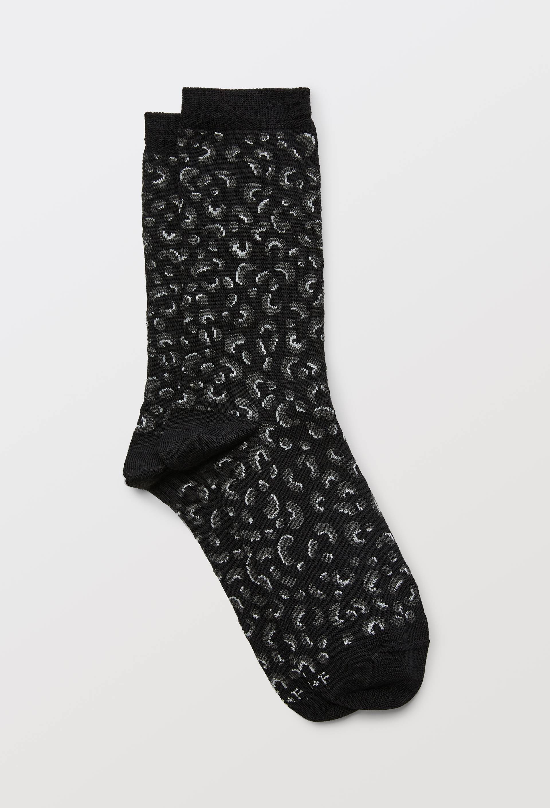 Chaussettes en laine m&eacute;rinos motif l&eacute;opard avec du lurex, Noir, large image number 0.0