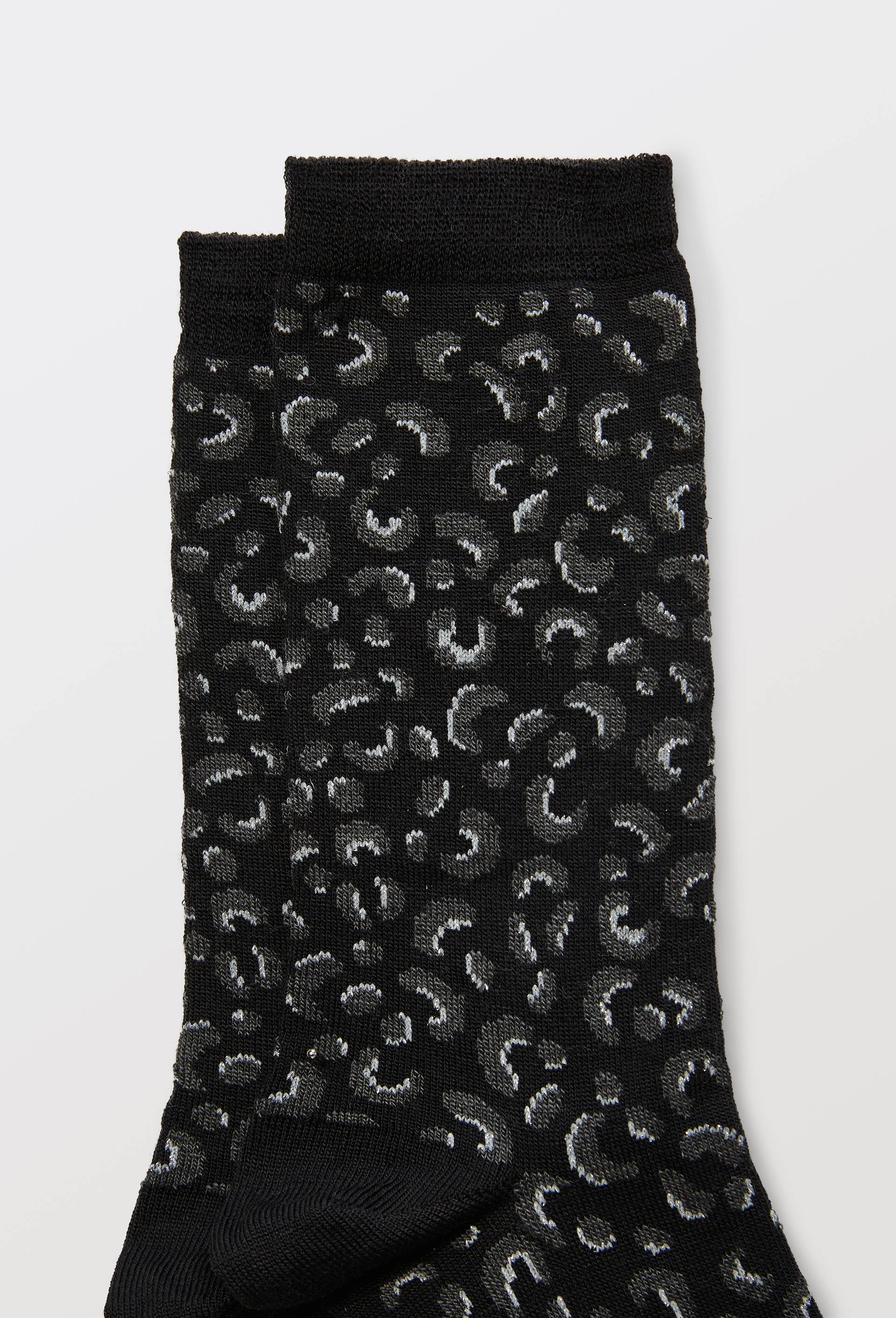 Chaussettes en laine m&eacute;rinos motif l&eacute;opard avec du lurex, Noir, large image number 2.0