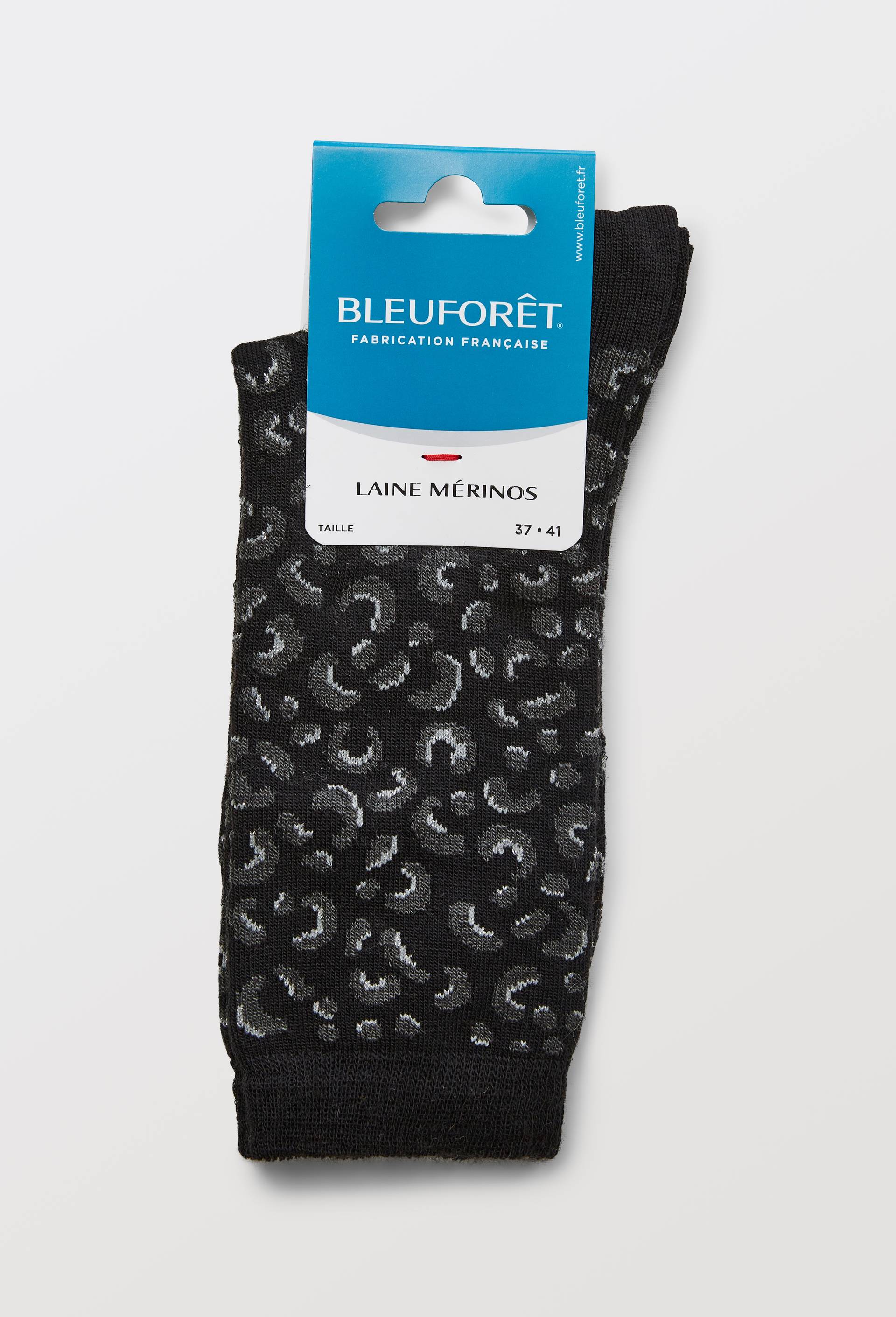 Chaussettes en laine m&eacute;rinos motif l&eacute;opard avec du lurex, Noir, large image number 3.0