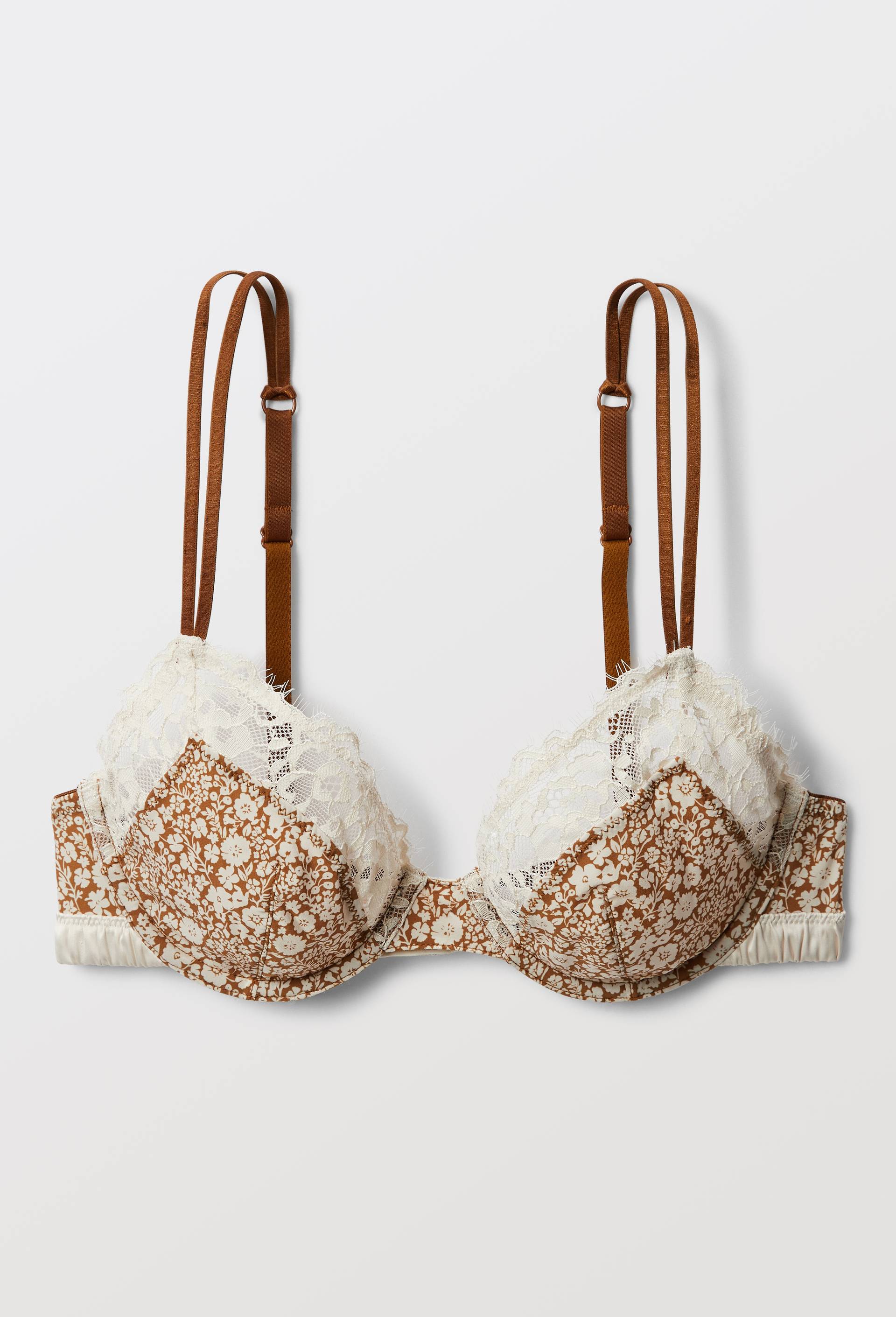 Soutien-gorge corbeille balconnet ZOE en microfibre imprim&eacute;e et dentelle, Vert, large image number 2.0