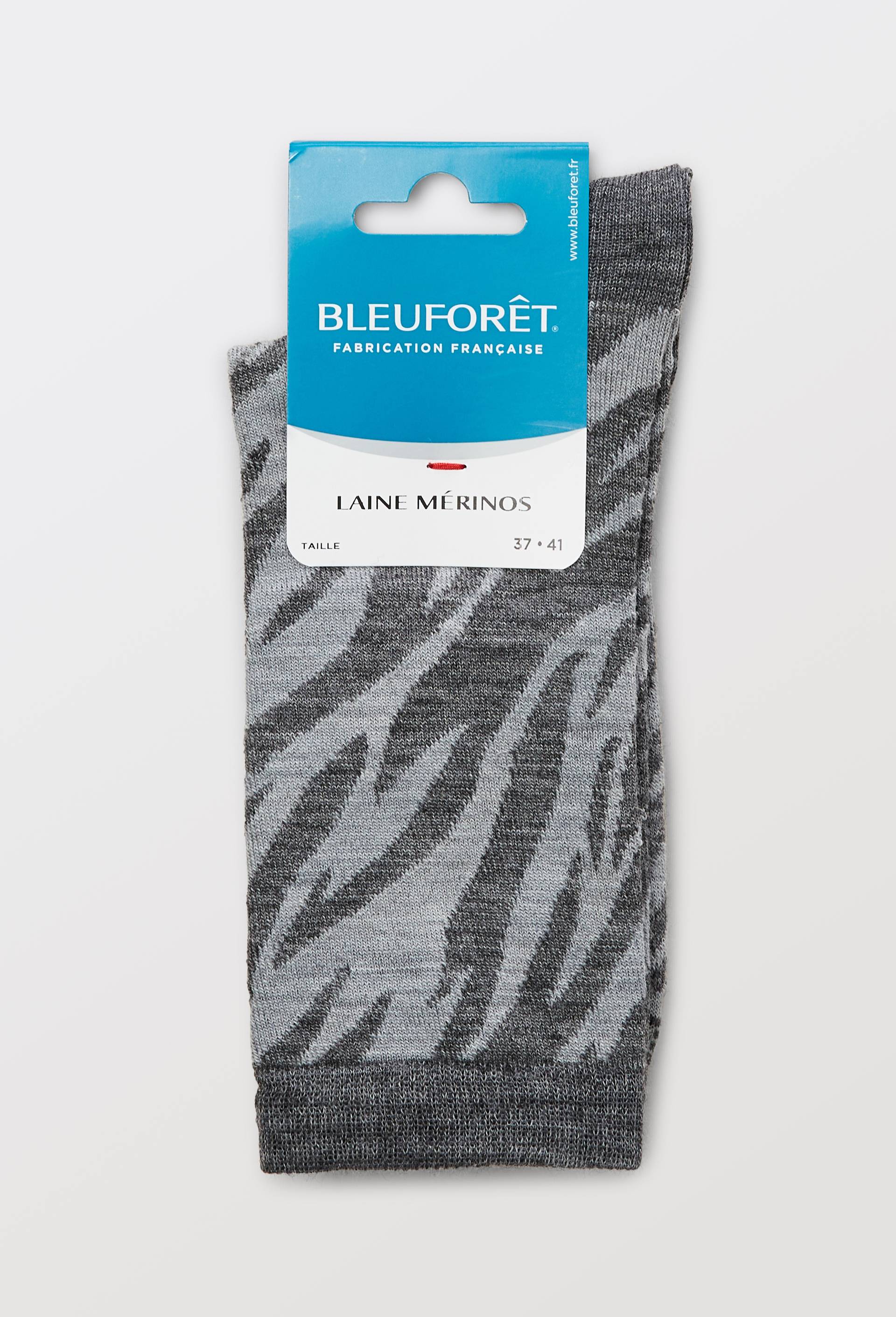 Chaussettes en laine m&eacute;rinos motif z&egrave;bre BLEUFORET, Gris, large image number 0