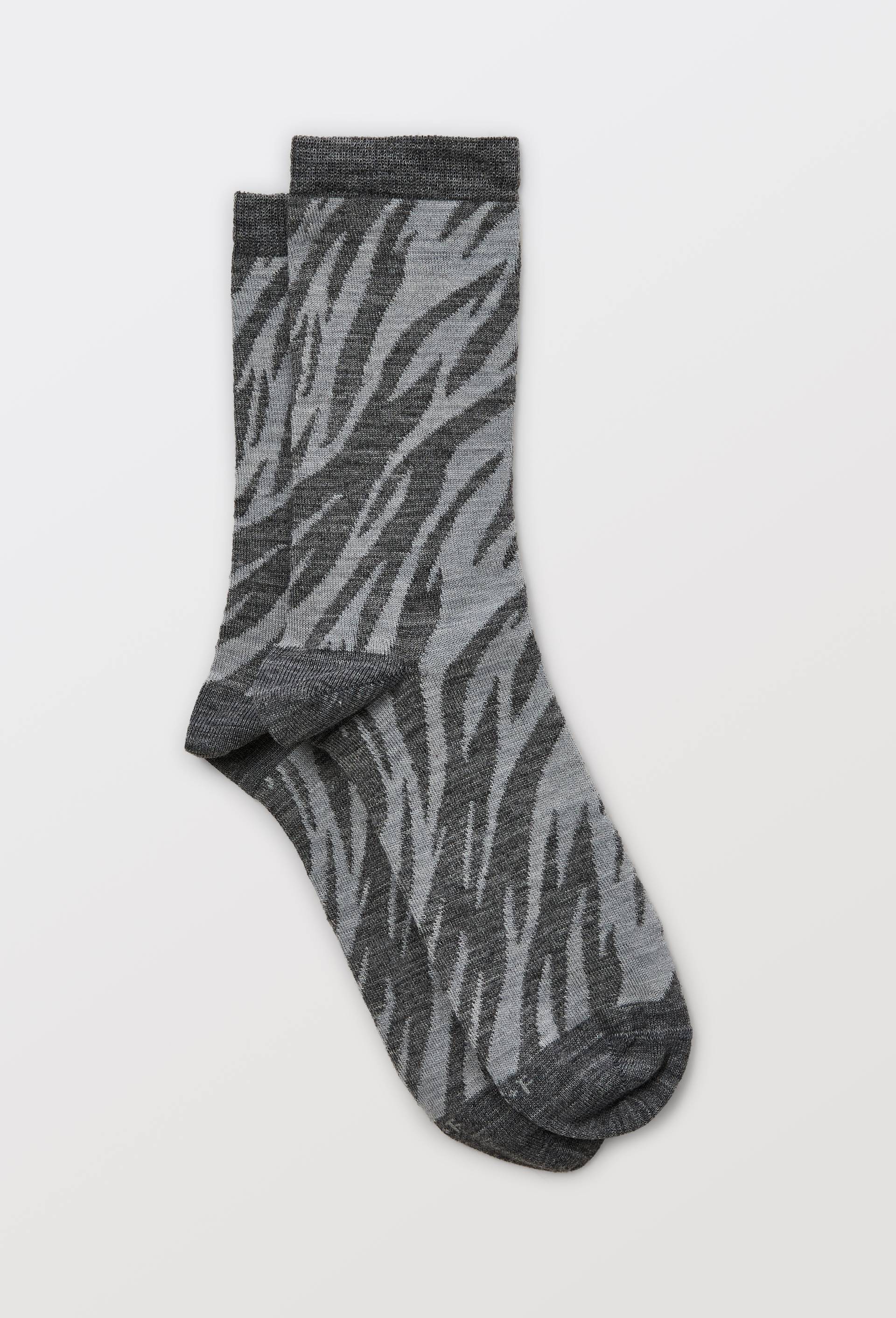 Chaussettes en laine m&eacute;rinos motif z&egrave;bre BLEUFORET, Gris, large image number 1