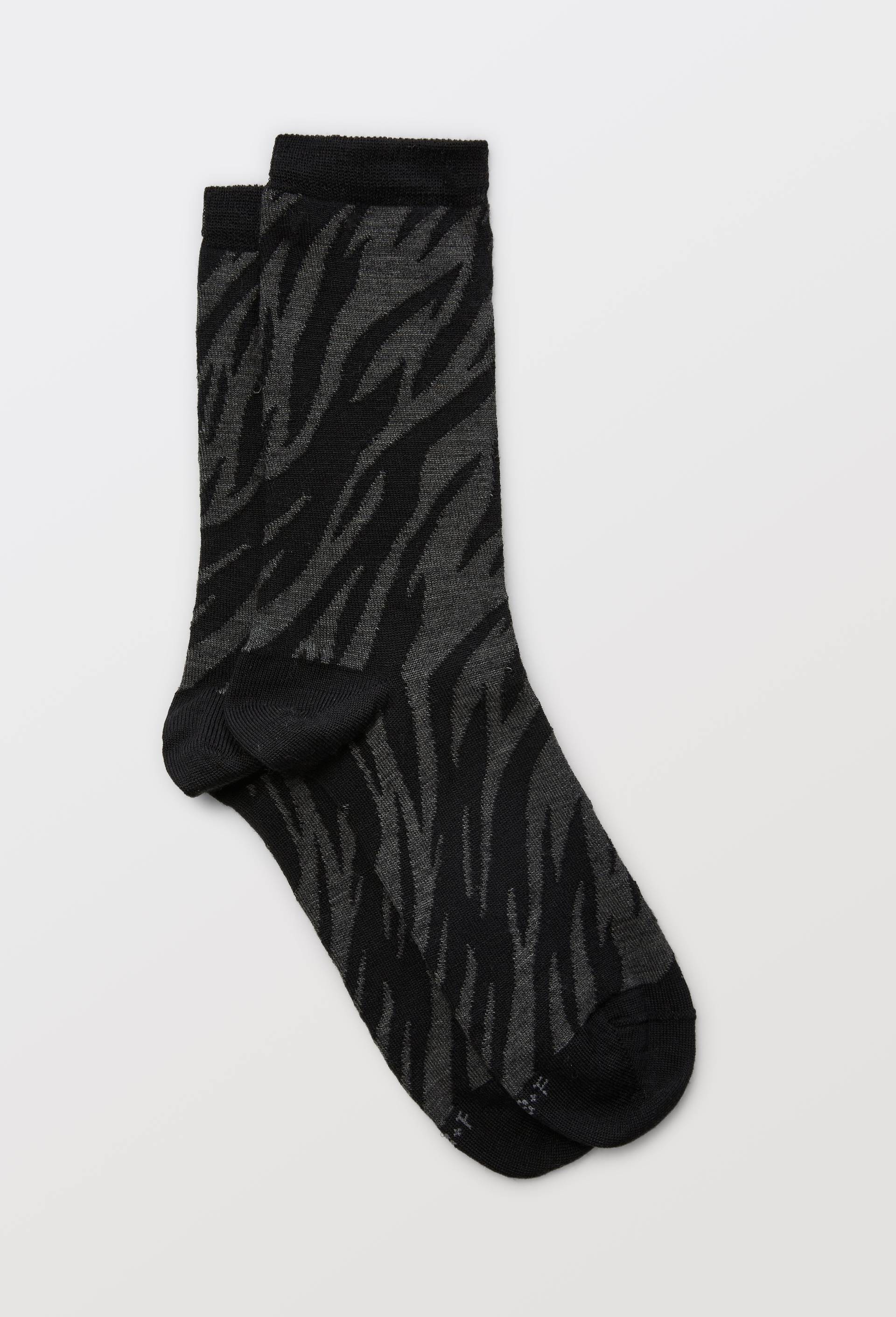 Chaussettes en laine m&eacute;rinos motif z&egrave;bre BLEUFORET, Noir, large image number 1