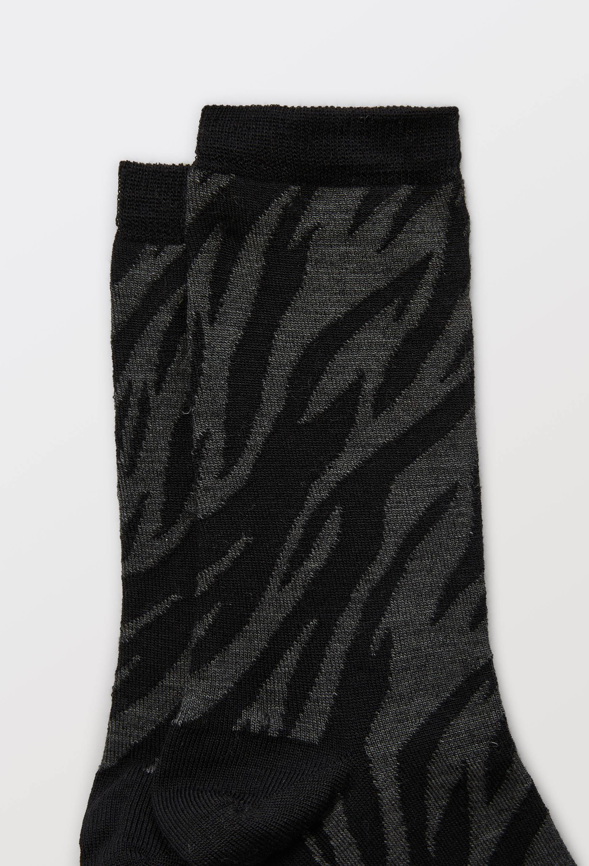 Chaussettes en laine m&eacute;rinos motif z&egrave;bre BLEUFORET, Noir, large image number 2.0