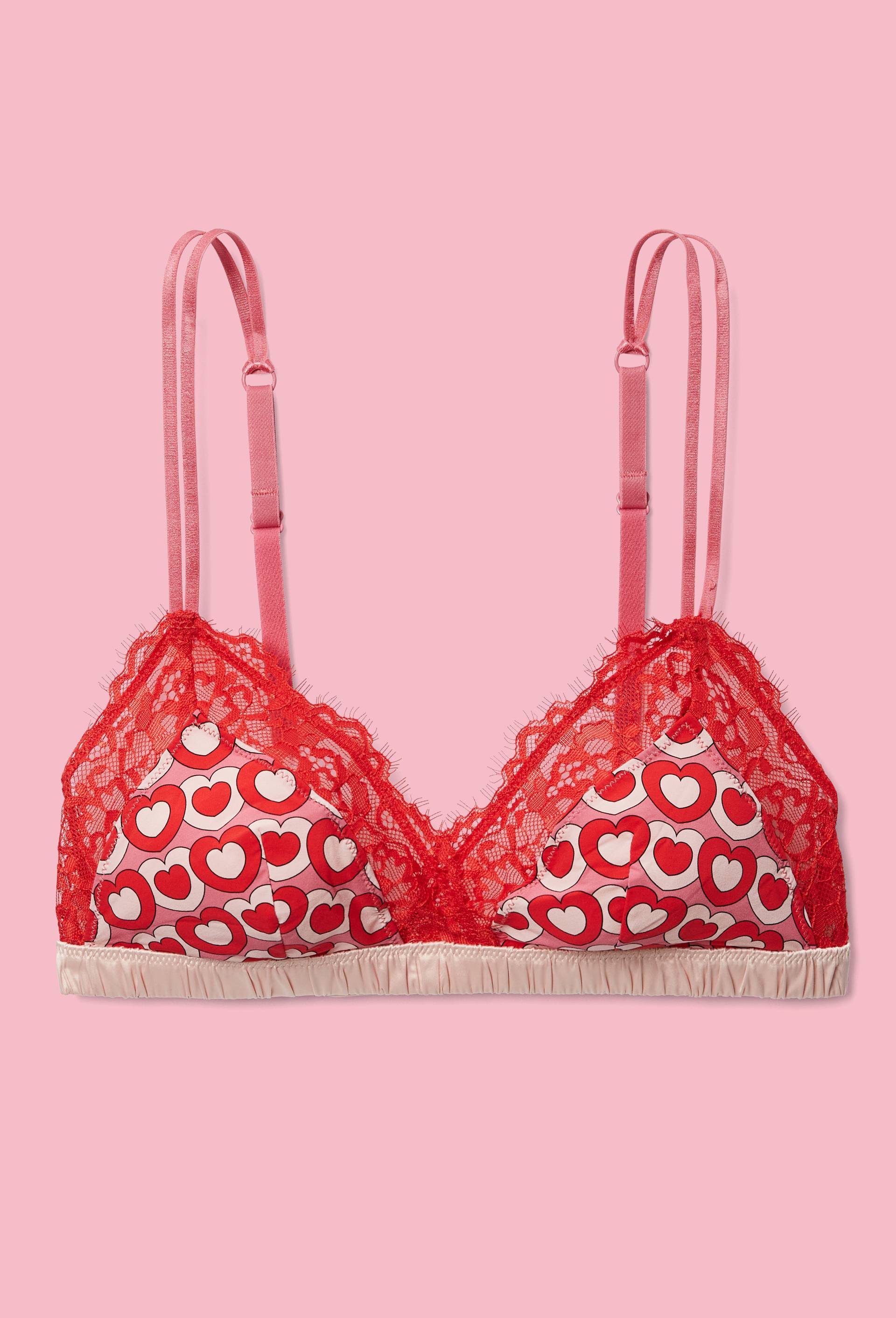Soutien-gorge triangle ZOE en microfibre imprim&eacute;e et dentelle, Rose, large image number 0
