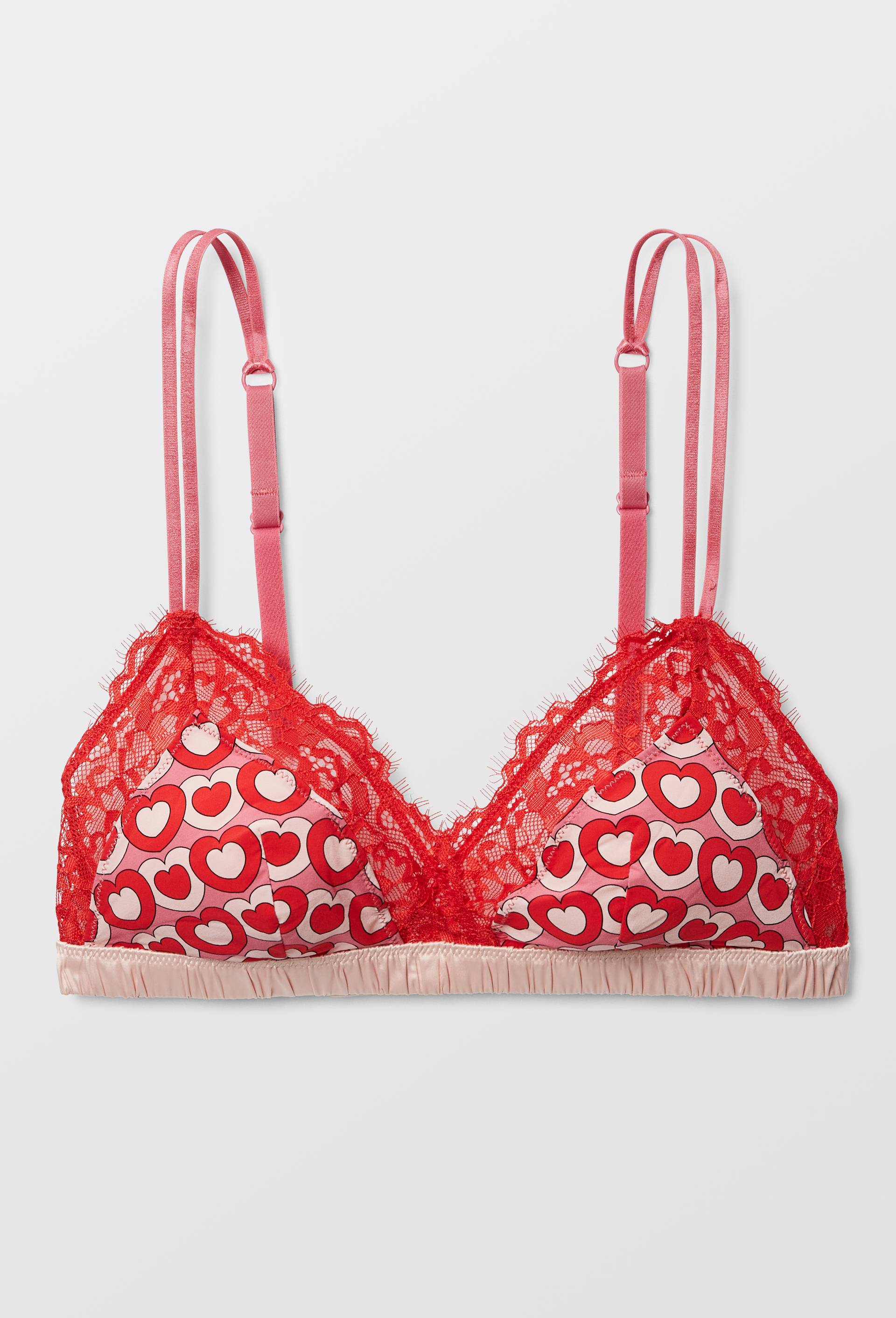 Soutien-gorge triangle ZOE en microfibre imprim&eacute;e et dentelle, Rose, large image number 3.0