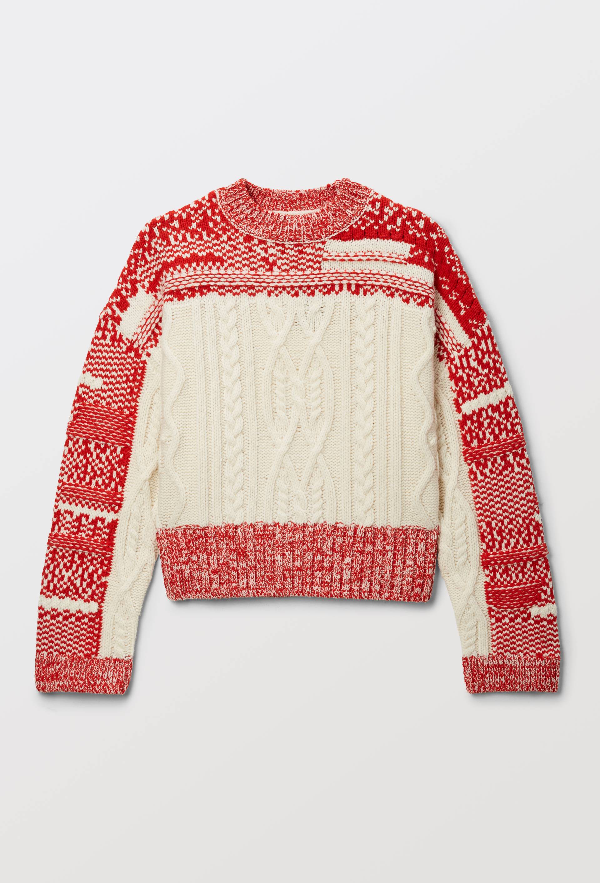 Pull en maille torsad&eacute;e et jacquard fantaisie en laine, Rouge, large image number 2