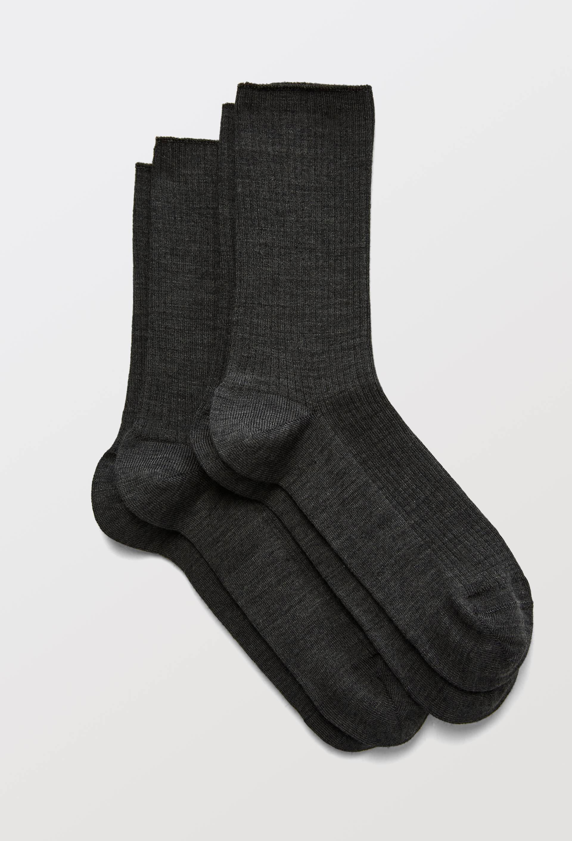 Lot de deux paires de chaussettes en laine m&eacute;rinos avec int&eacute;rieur en coton &agrave; c&ocirc;tes Bleuforet, Gris fonc&eacute;, large image number 0.0