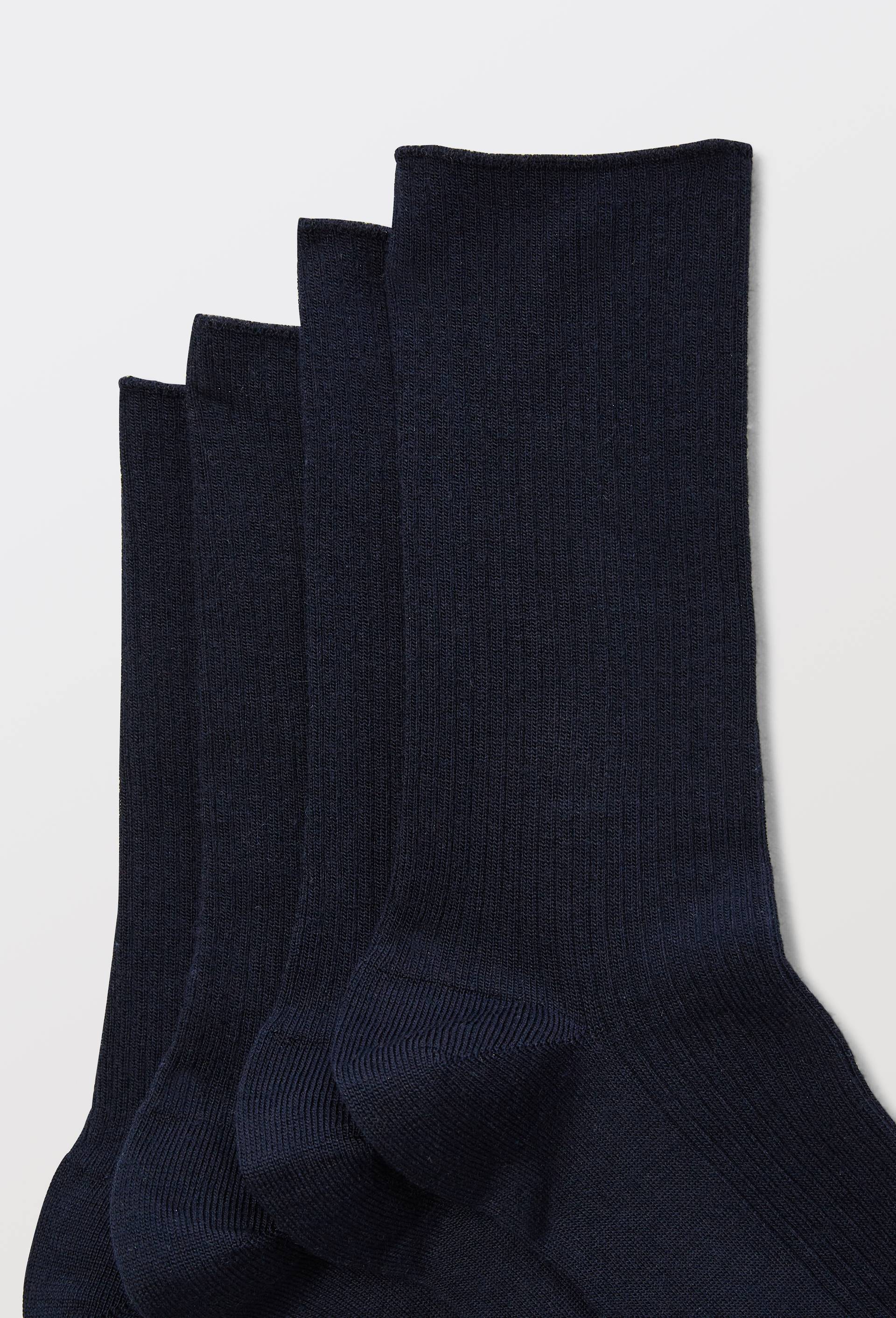 Lot de deux paires de chaussettes en laine m&eacute;rinos avec int&eacute;rieur en coton &agrave; c&ocirc;tes Bleuforet, Bleu fonc&eacute;, large image number 1