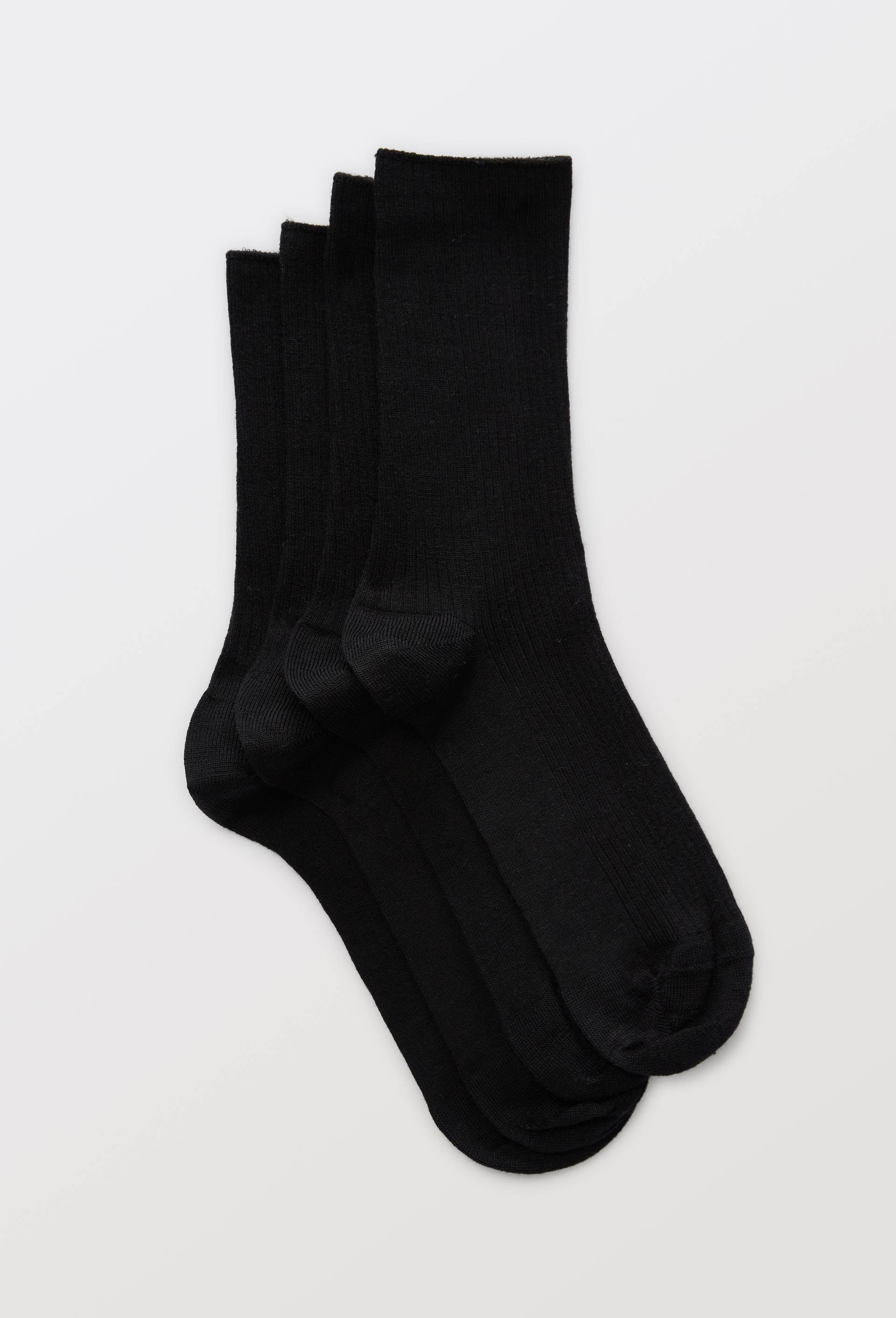 Lot de deux paires de chaussettes en laine m&eacute;rinos avec int&eacute;rieur en coton &agrave; c&ocirc;tes Bleuforet, Noir, large image number 0