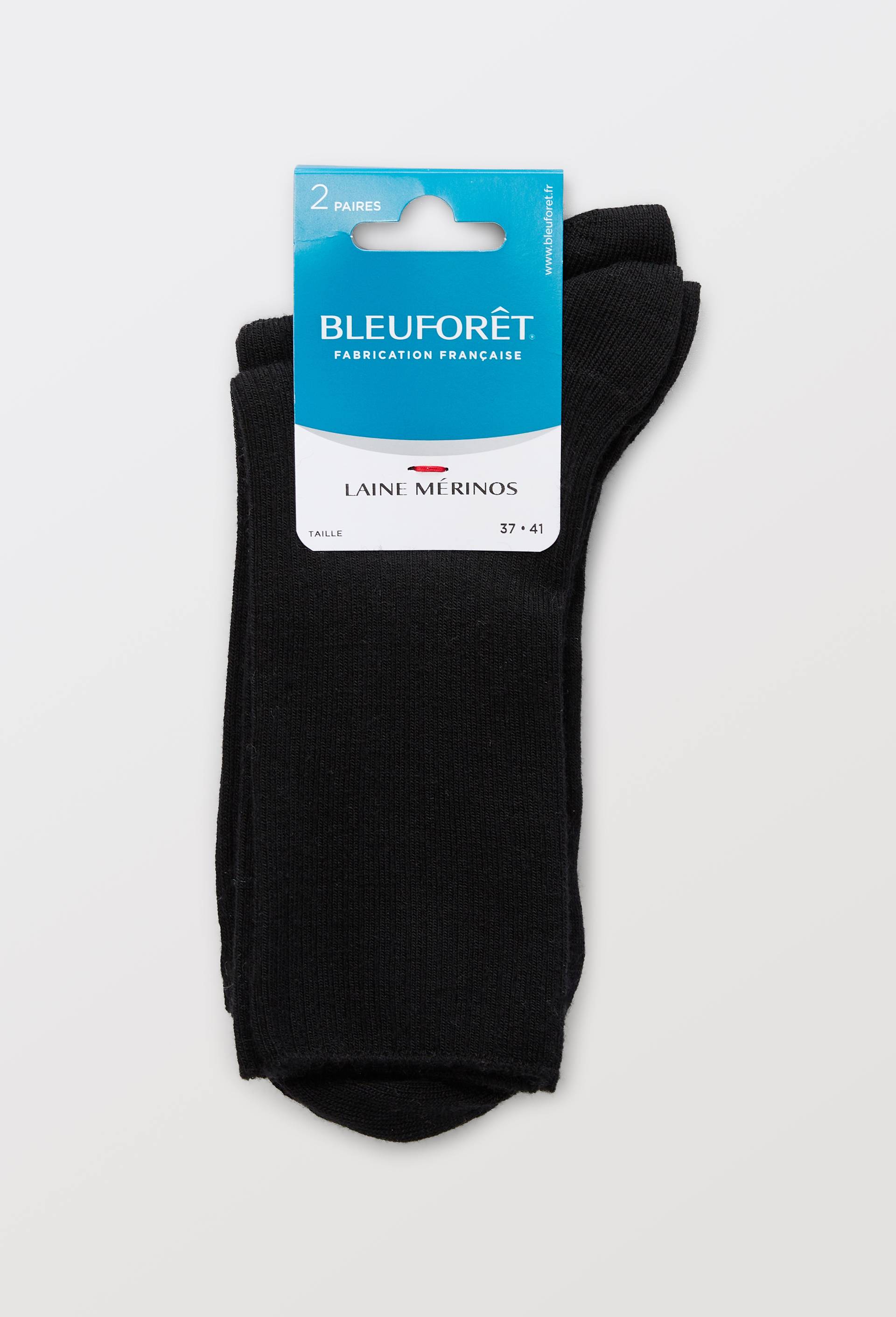 Lot de deux paires de chaussettes en laine m&eacute;rinos avec int&eacute;rieur en coton &agrave; c&ocirc;tes Bleuforet, Noir, large image number 2