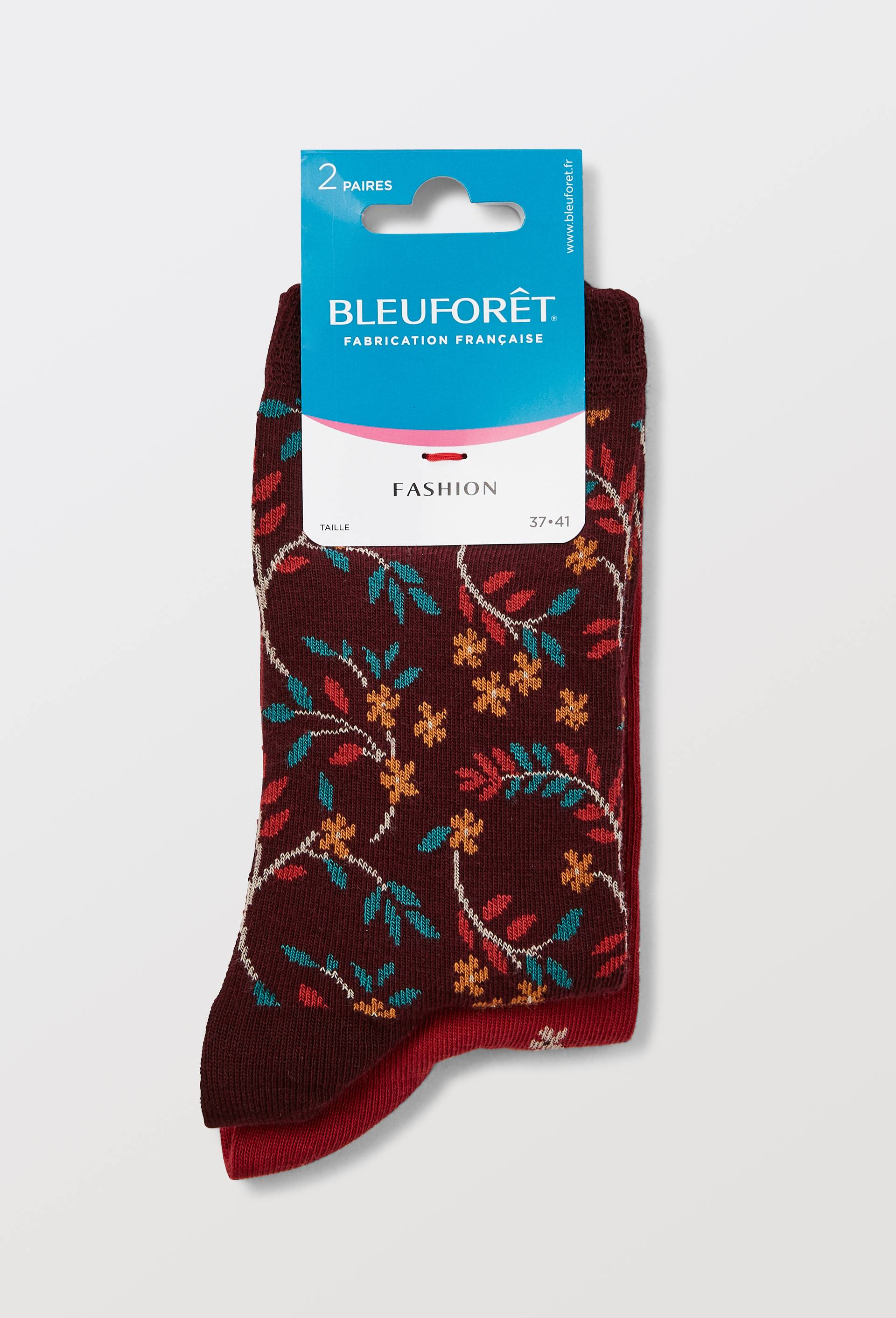 Lot de deux paires de chaussettes fantaisie Bleuforet, Rouge fonc&eacute;, large image number 2