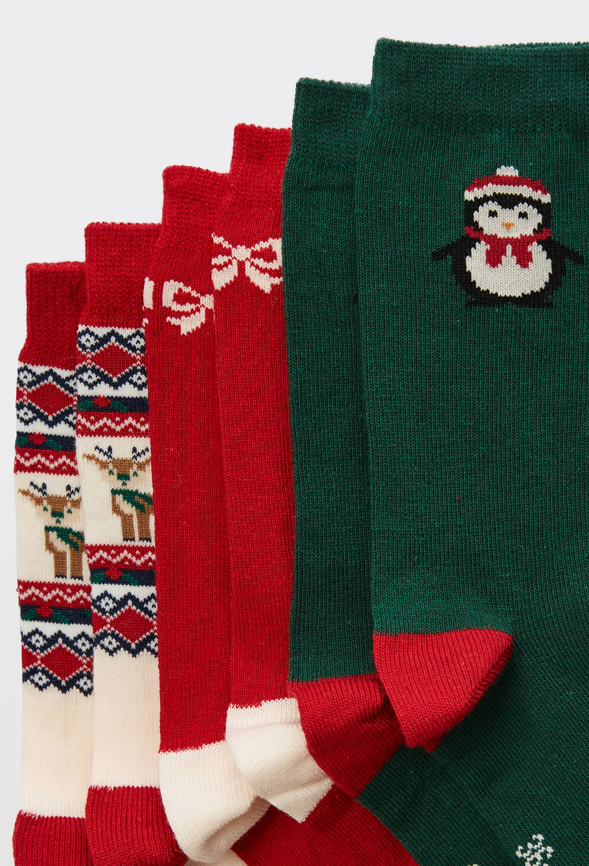 Lot de 3 paires de chaussettes no&ecirc;l contenant du coton BIO, Rouge, large image number 2.0