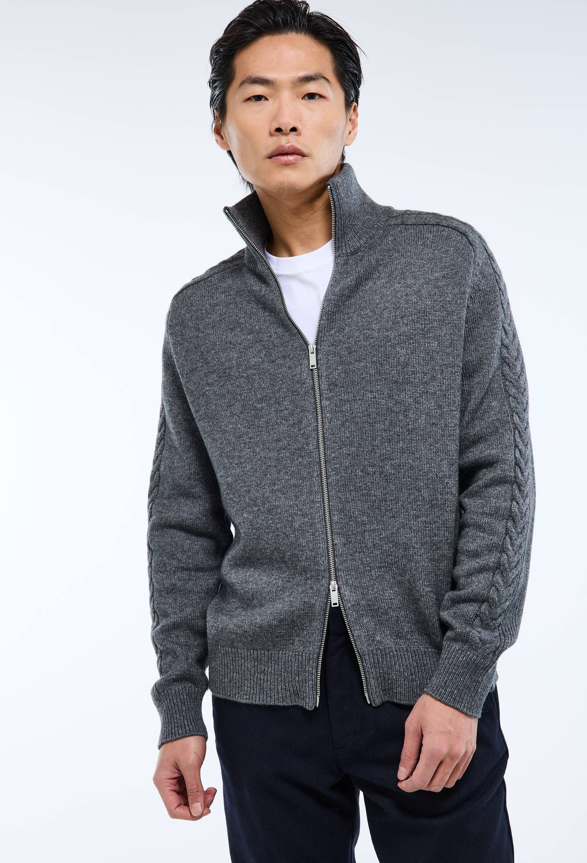 Gilet zipp&eacute; col montant contenant de la laine, Gris, large image number 1