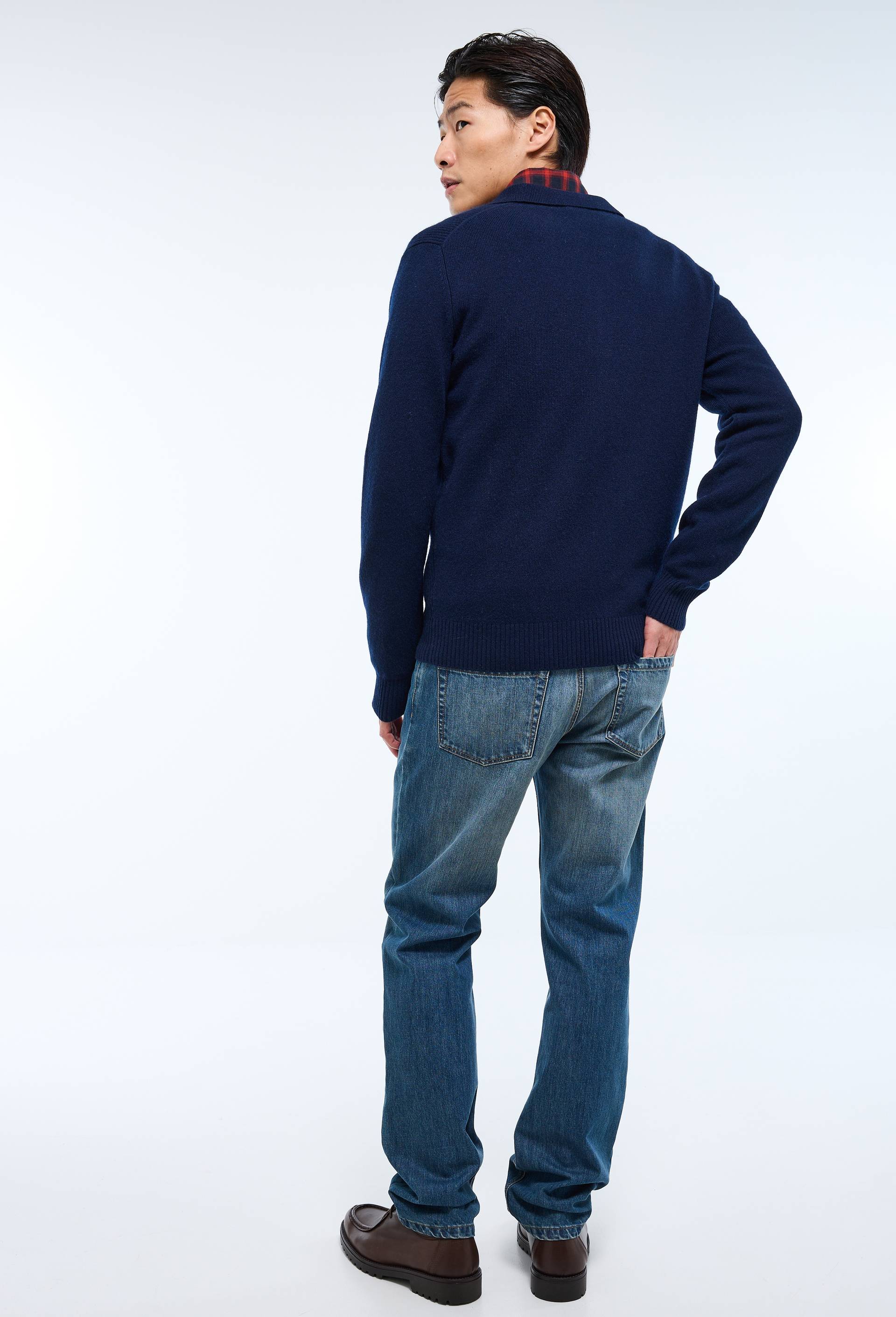 Pull col polo zipp&eacute;  en laine, Bleu fonc&eacute;, large image number 2