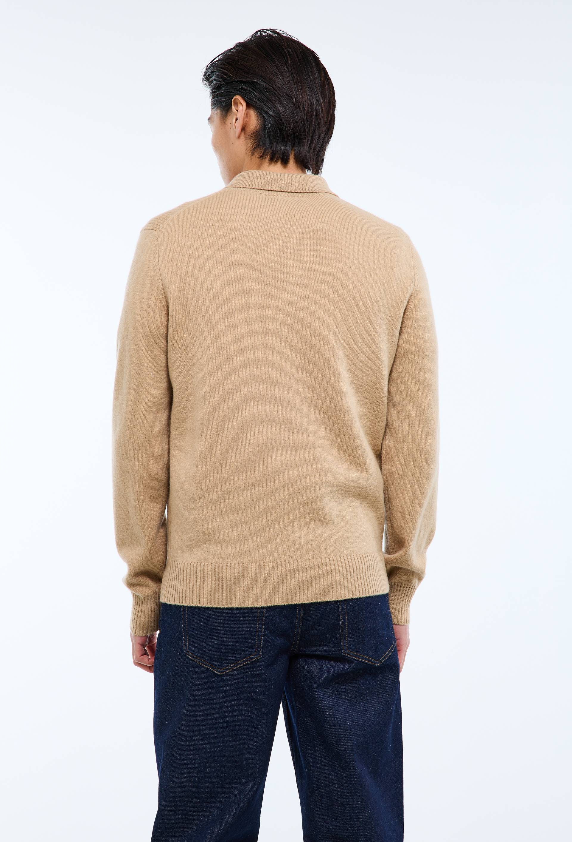 Pull col polo zipp&eacute;  en laine, Beige, large image number 2