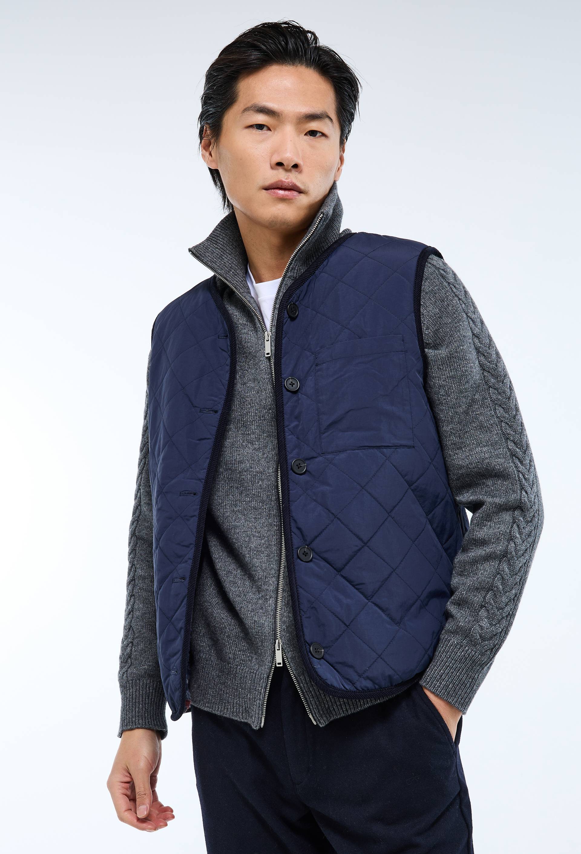 Gilet sherpa sans manches r&eacute;versible, Bleu fonc&eacute;, large image number 3.0