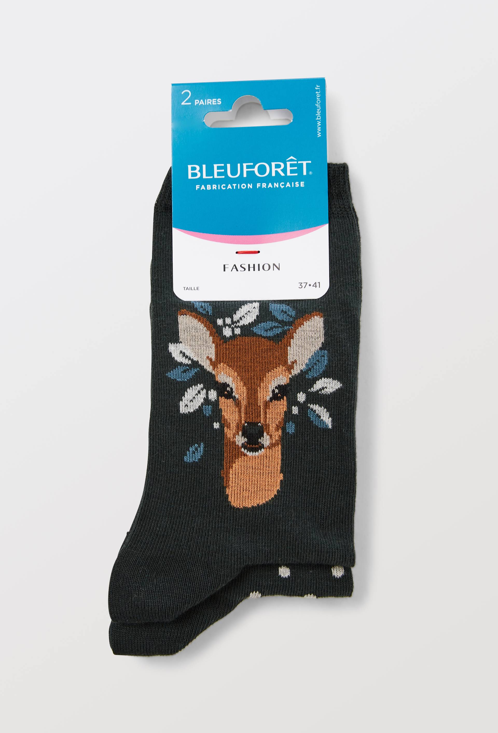 Lot de 2 paires de chaussettes en coton Bleufor&ecirc;t, Vert fonc&eacute;, large image number 2.0
