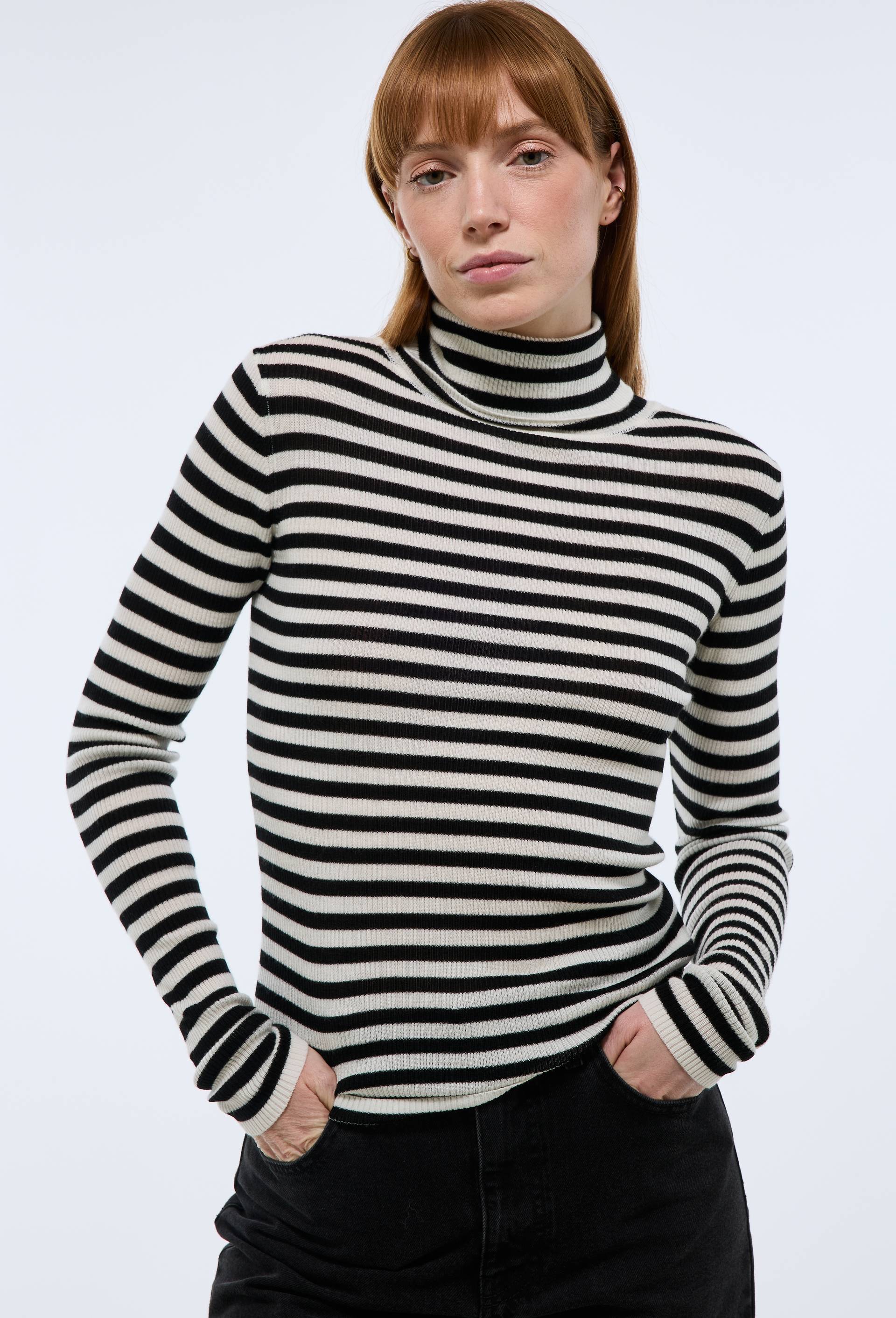 Pull col roulé à côtes uni en laine - MONOPRIX - Modalova