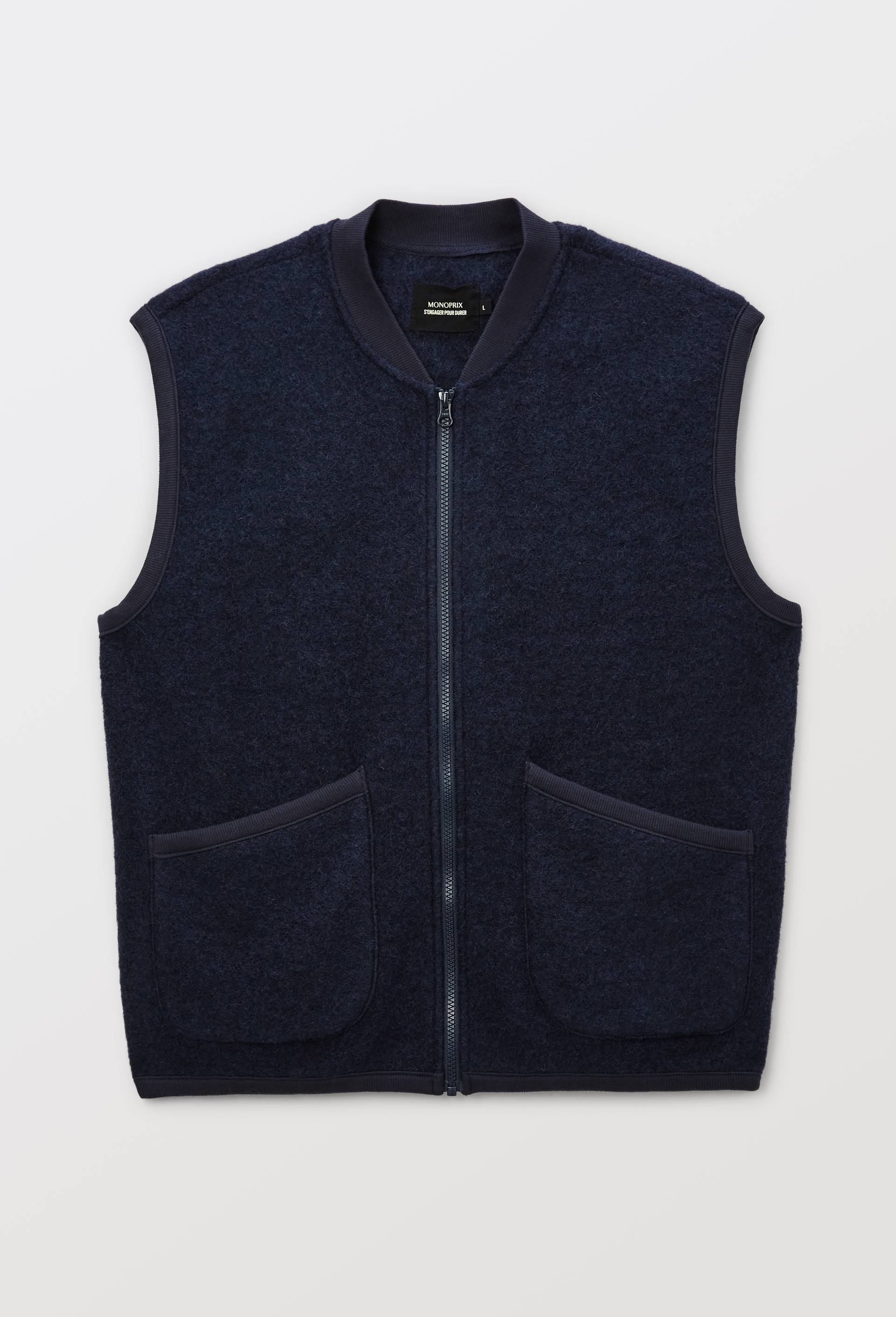 Veste sans manches zipp&eacute;e en m&eacute;lange laine, Bleu fonc&eacute;, large image number 3
