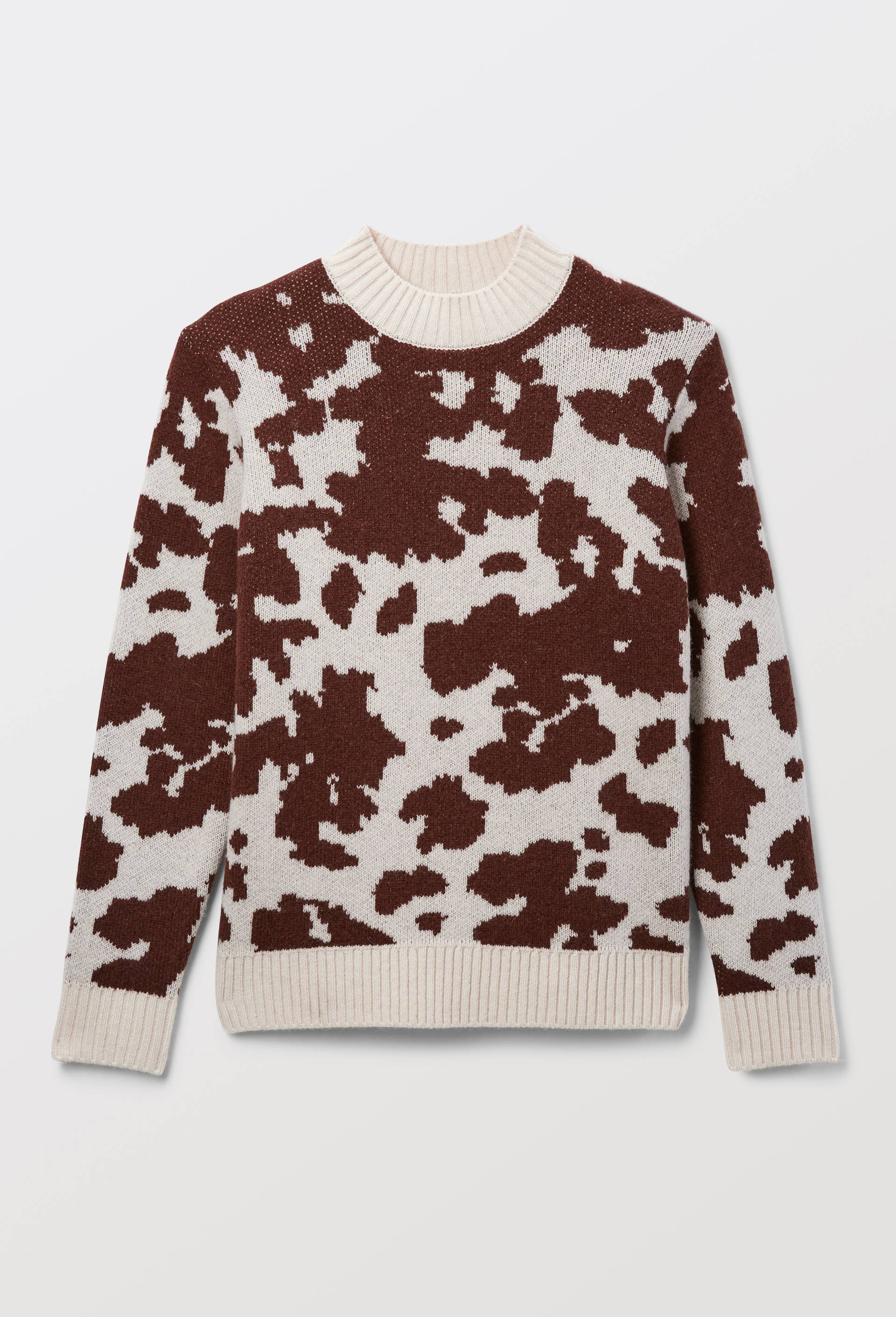 Pull col rond en jacquard &agrave; motifs vache, Brun fonc&eacute;, large image number 3