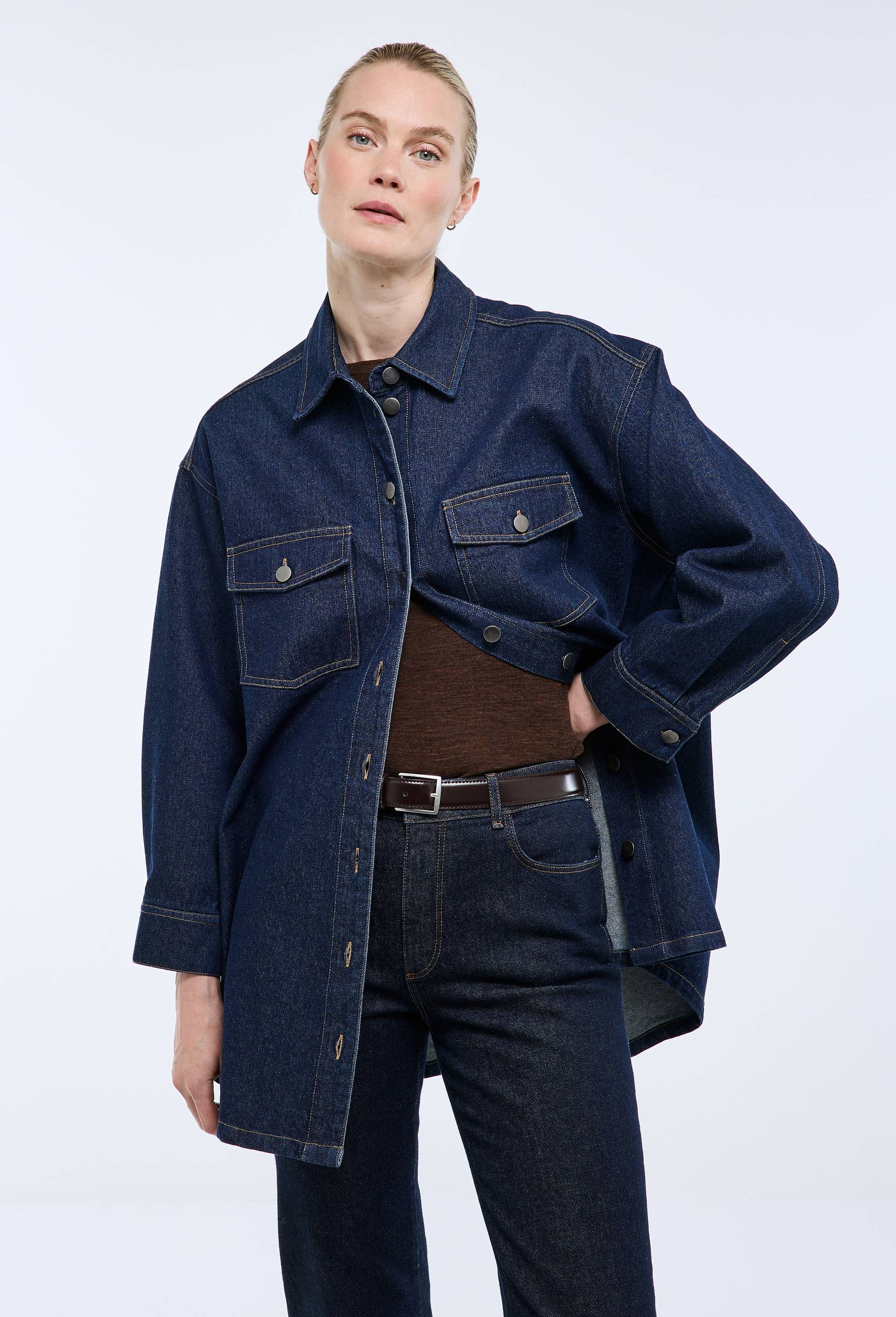 Robe chemise courte denim en coton BIO GOTS, Bleu fonc&eacute;, large image number 2.0