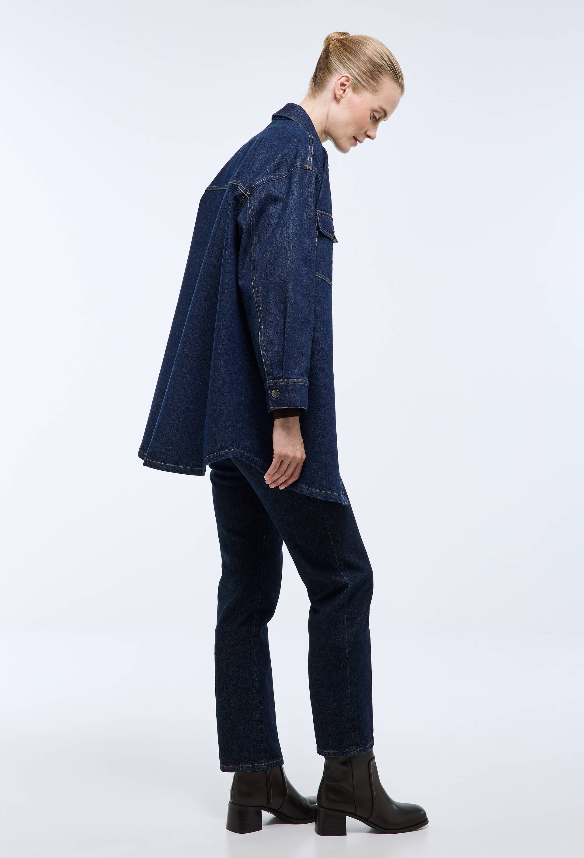Robe chemise courte denim en coton BIO GOTS, Bleu fonc&eacute;, large image number 3