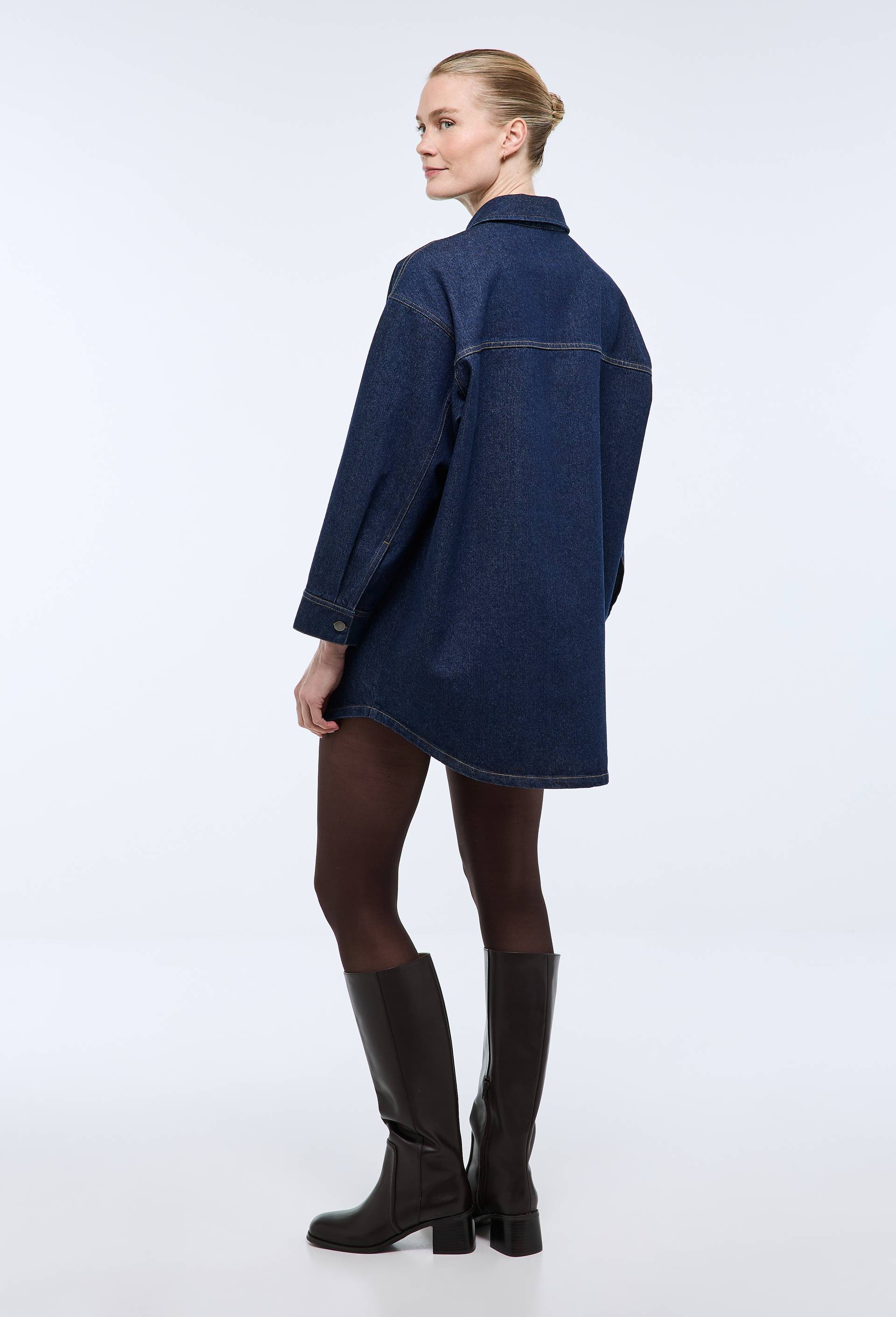 Robe chemise courte denim en coton BIO GOTS, Bleu fonc&eacute;, large image number 4