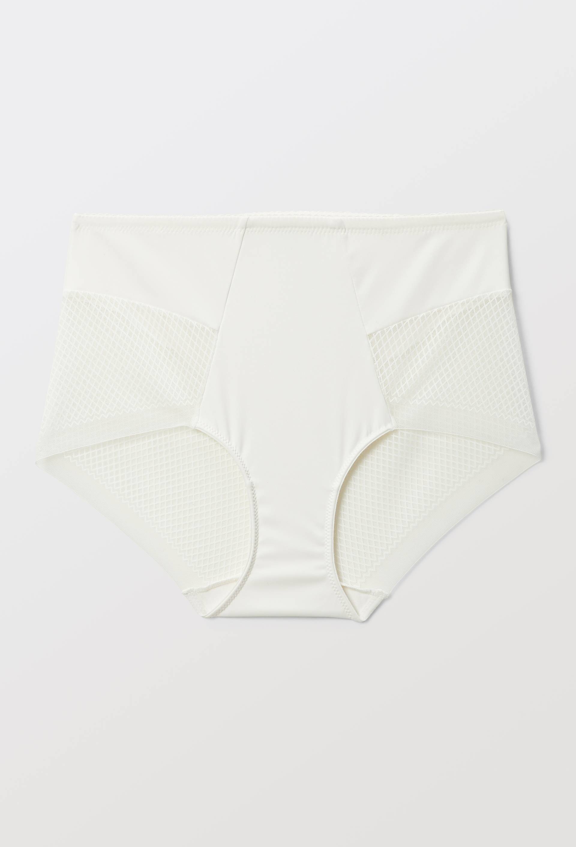 Culotte taille haute en microfibre et dentelle, Ecru, large image number 2