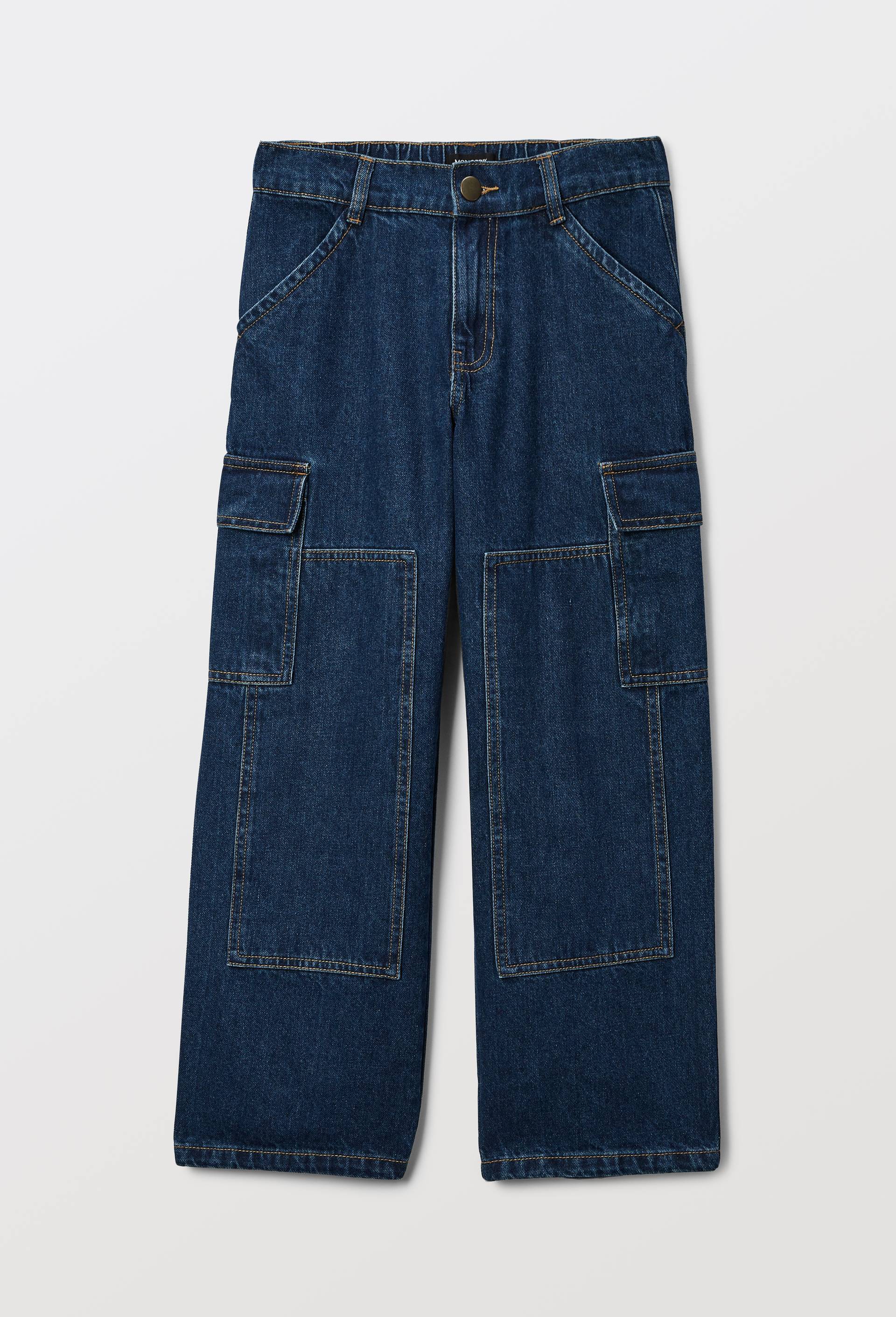 Jean cargo taille &eacute;lastiqu&eacute;e contenant du coton, Bleu fonc&eacute;, large image number 2