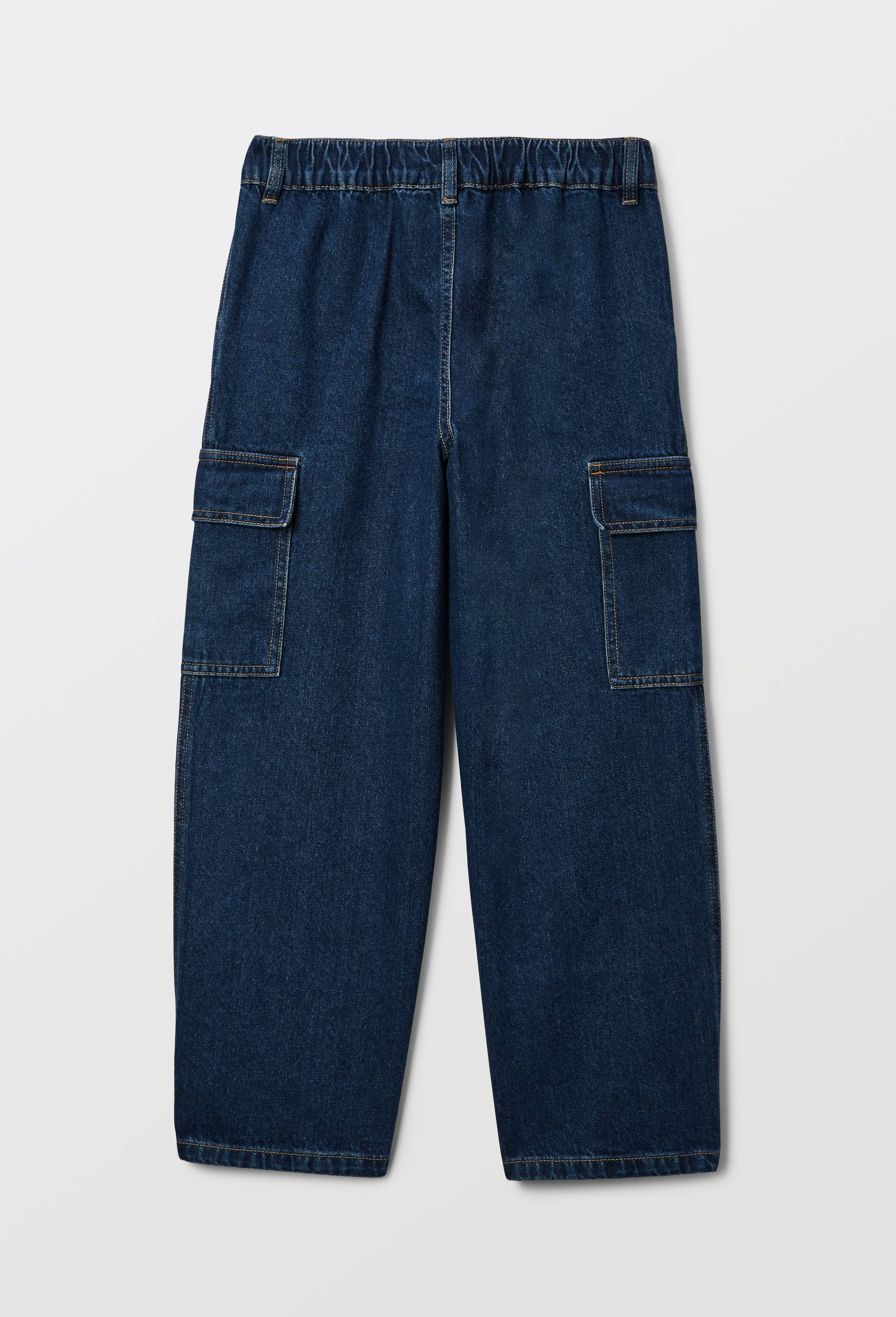 Jean cargo taille &eacute;lastiqu&eacute;e contenant du coton, Bleu fonc&eacute;, large image number 3