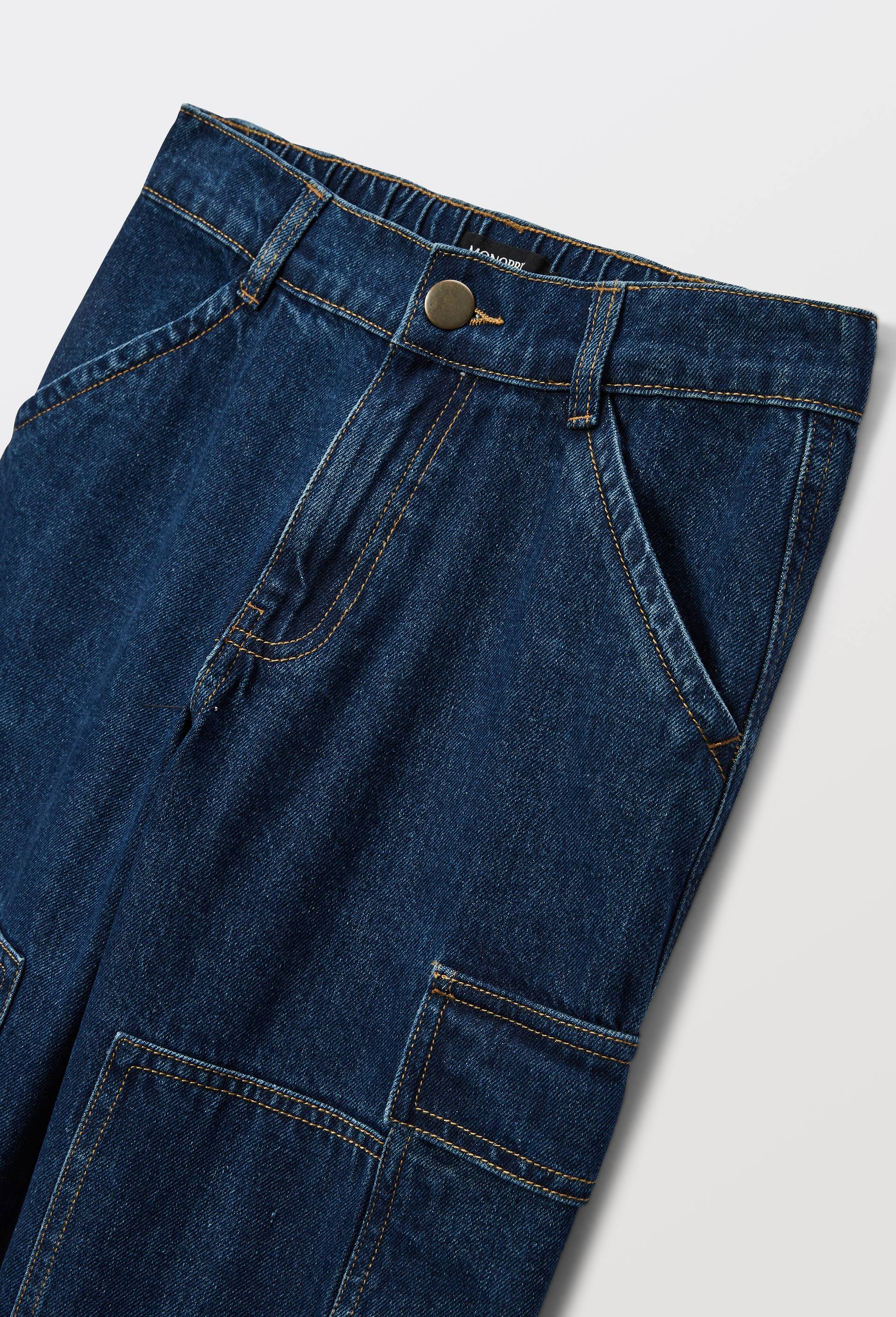Jean cargo taille &eacute;lastiqu&eacute;e contenant du coton, Bleu fonc&eacute;, large image number 4.0