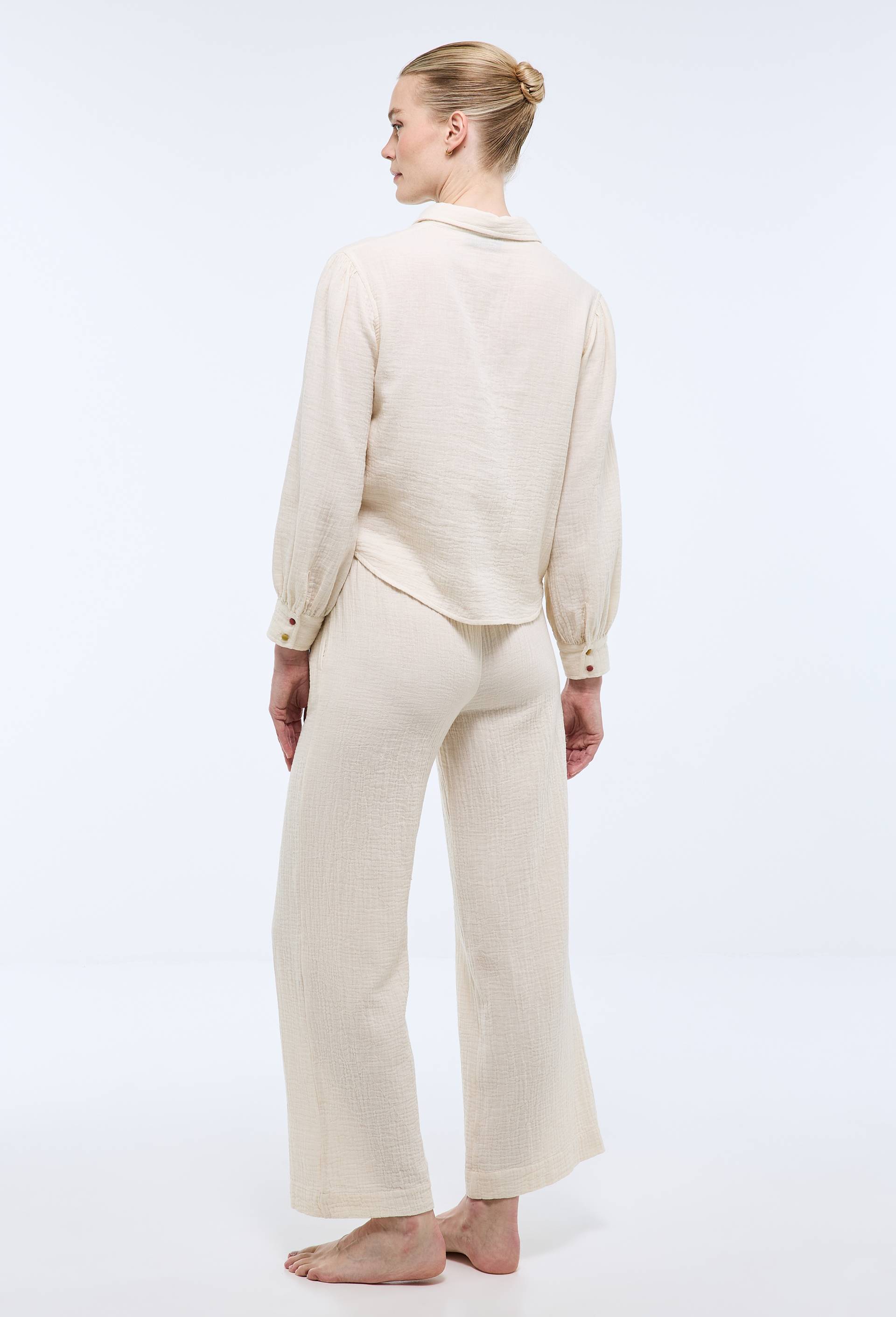 Pantalon uni en gaze de coton bio GOTS, Ecru, large image number 1