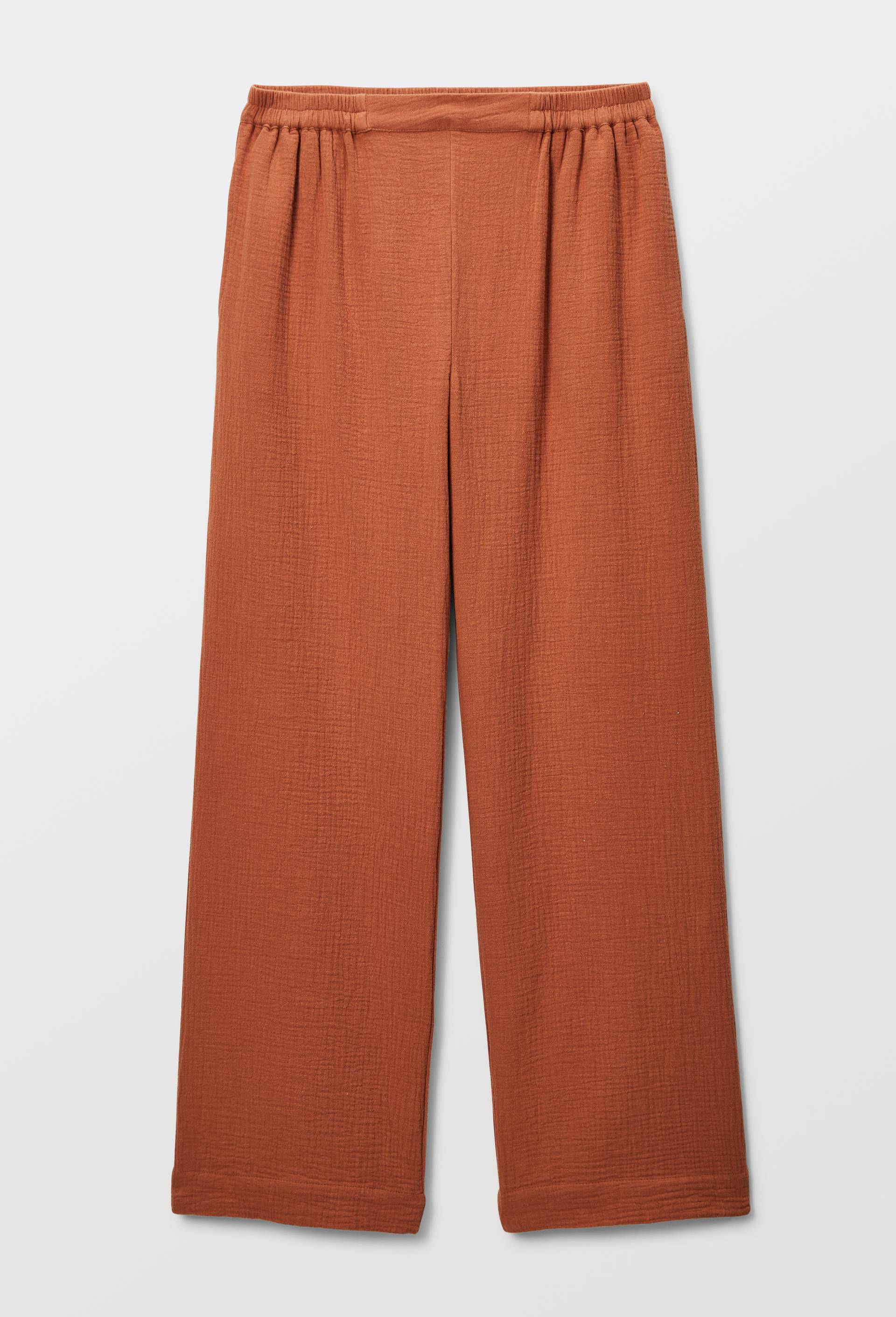 Pantalon uni en gaze de coton bio GOTS, Brun, large image number 2.0