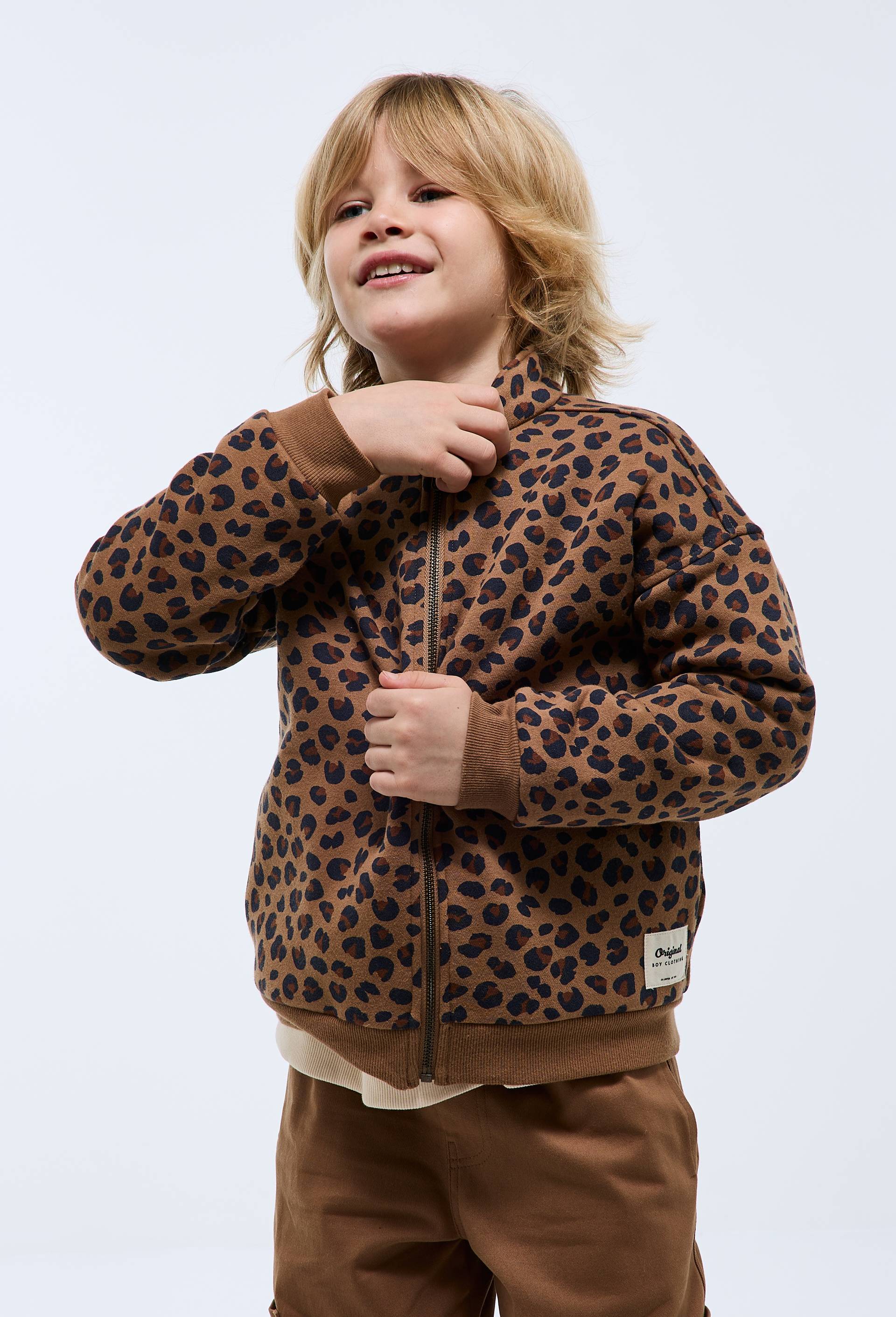Sweat zipp&eacute; et imprim&eacute; contient du coton, Beige, large image number 0.0